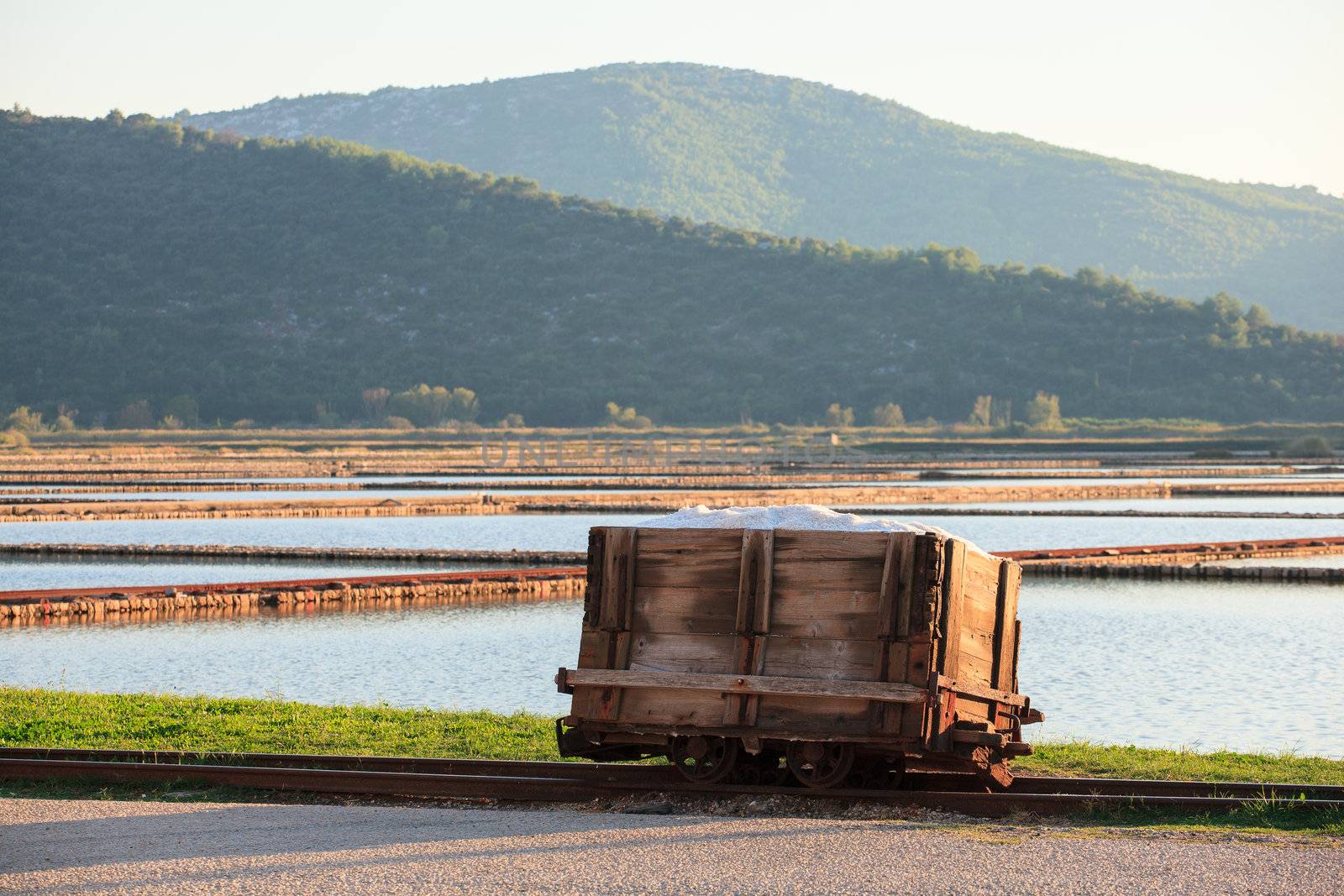 Salt on wooden box, Ston in Croatia