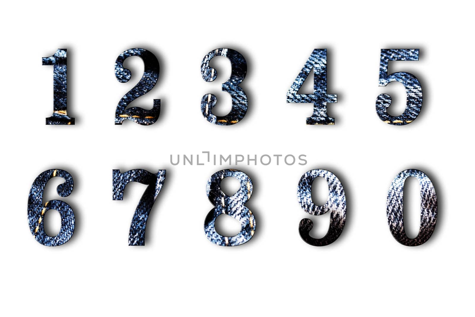 The numbers of jeans isolated on white background