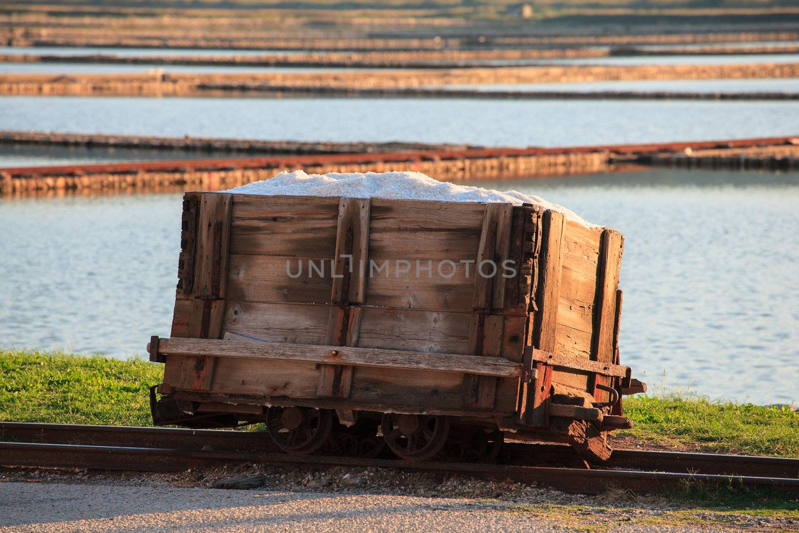 Salt on wooden box, Ston in Croatia