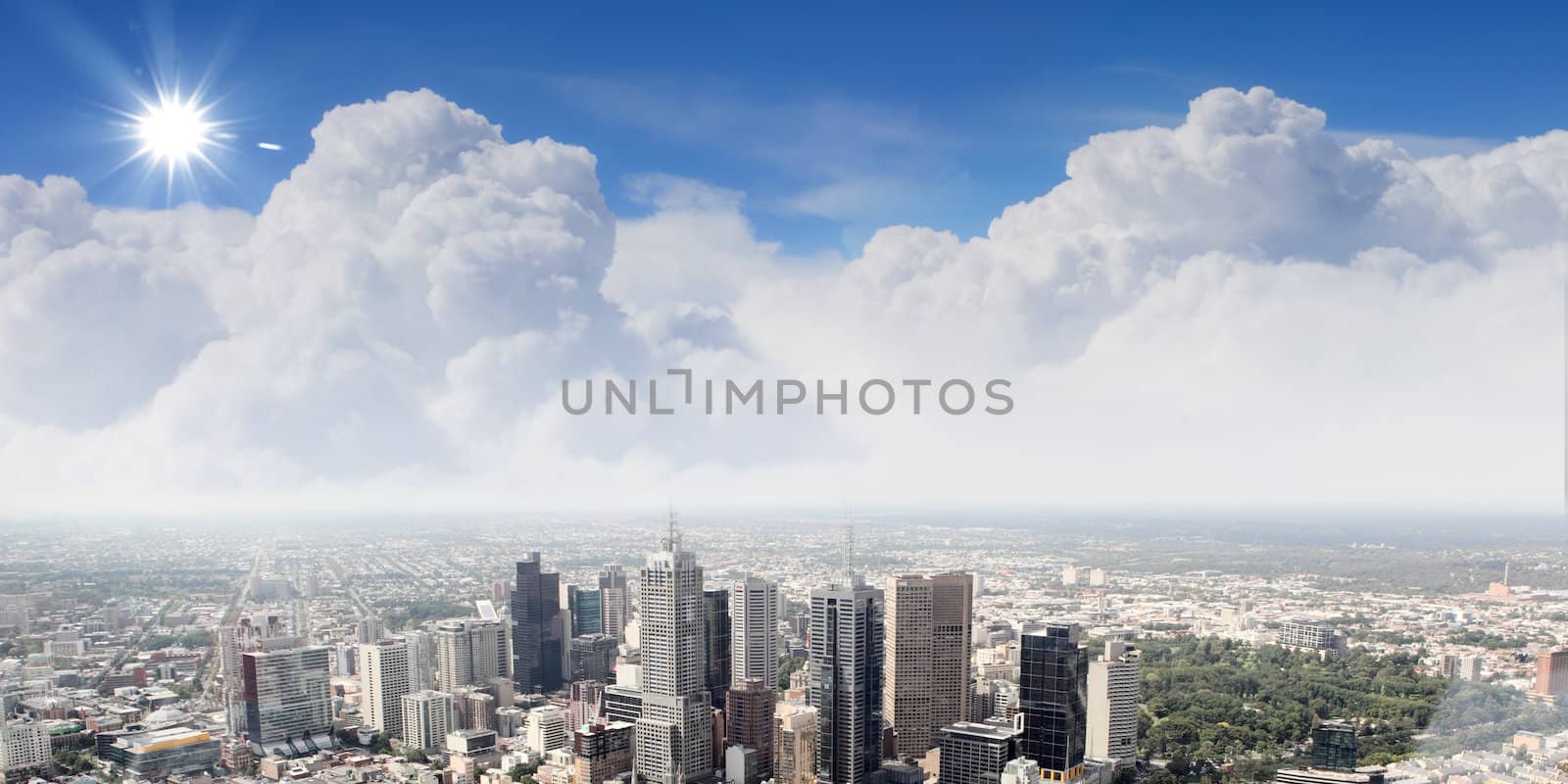 City skyline illustration/ modern city under blue sky