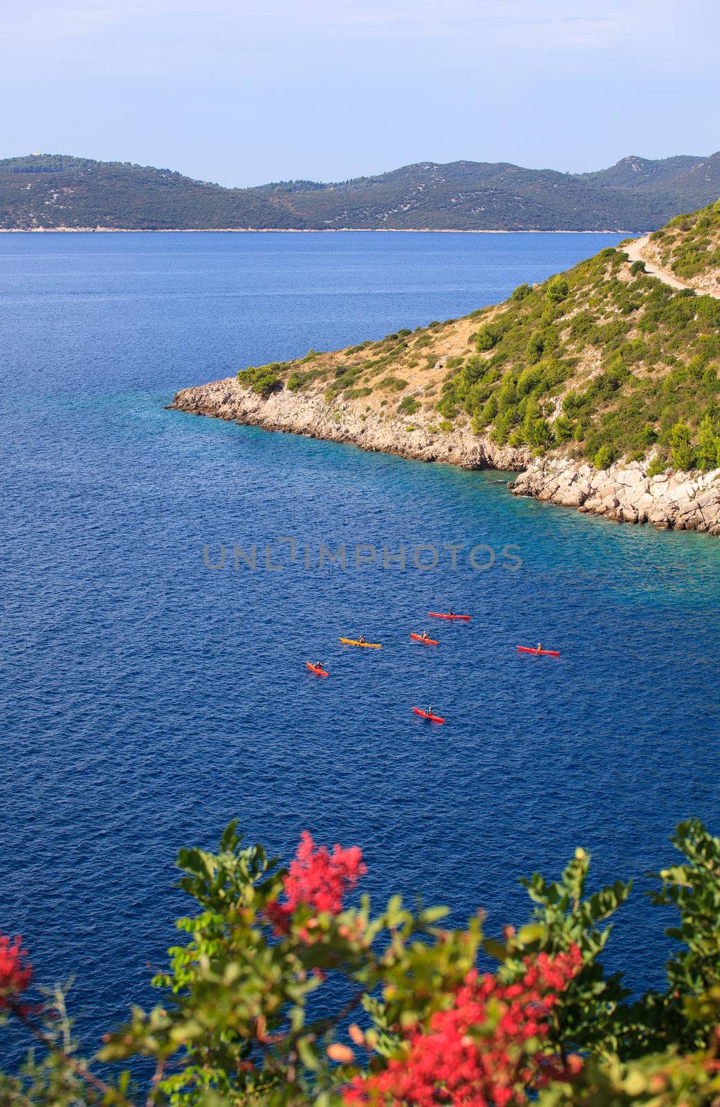 Kayaking in the Croatian sea. Brsecine