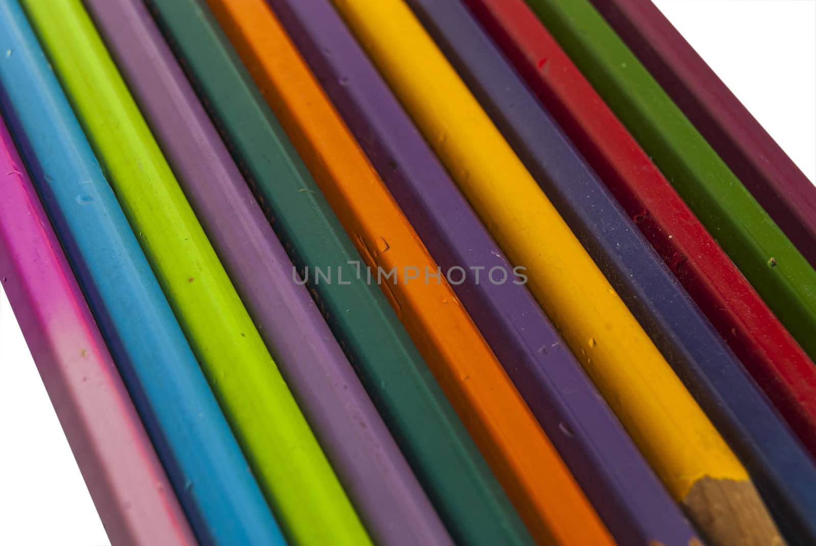 Used color pencils closeup by varbenov