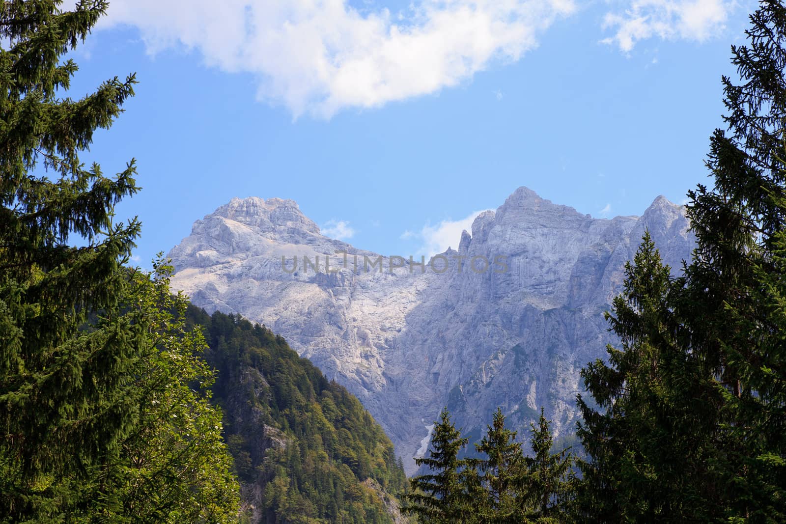 View of Julian Alps in the Slovenian countryside