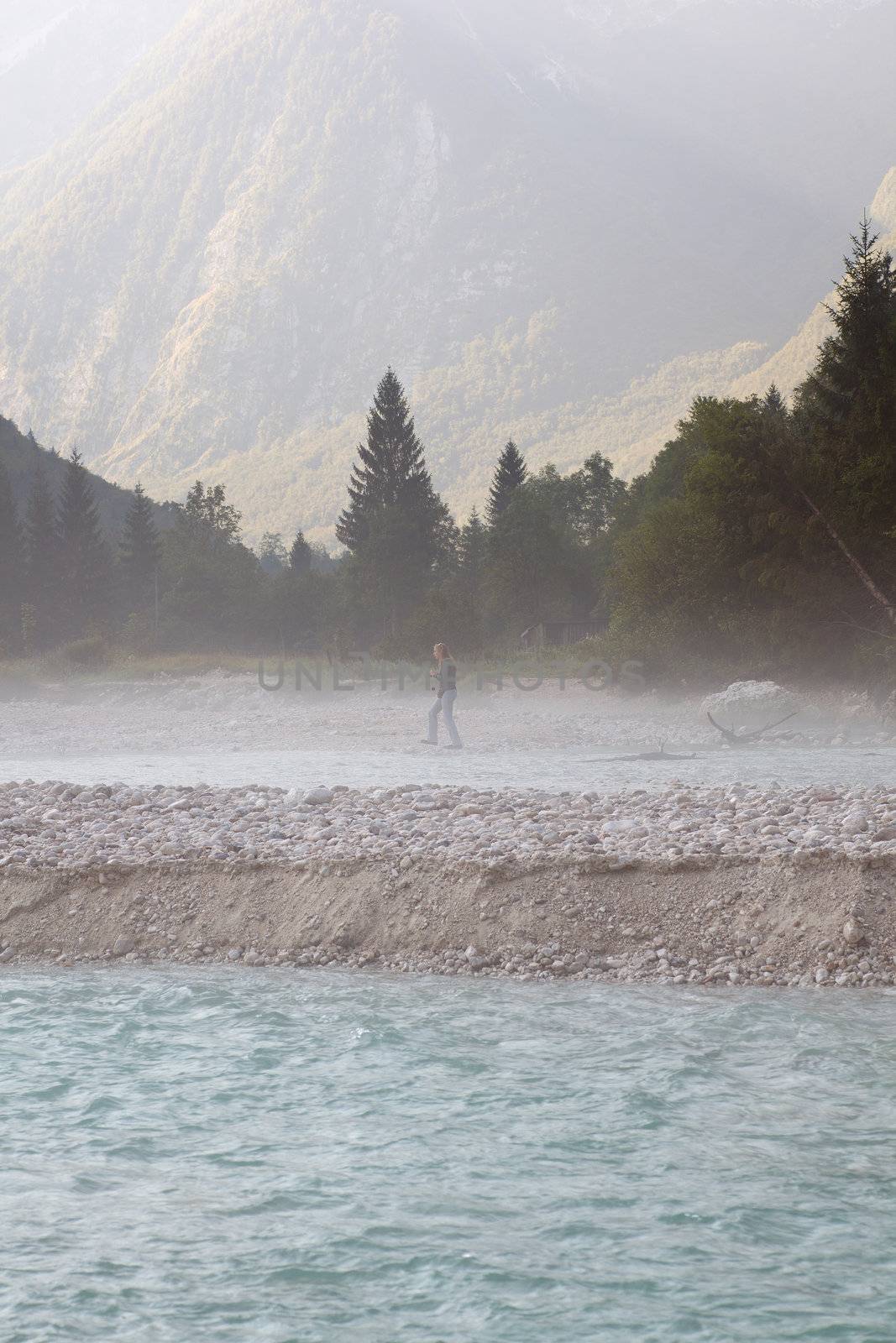 The fog on the Soca river, Slovenian Julian Alps