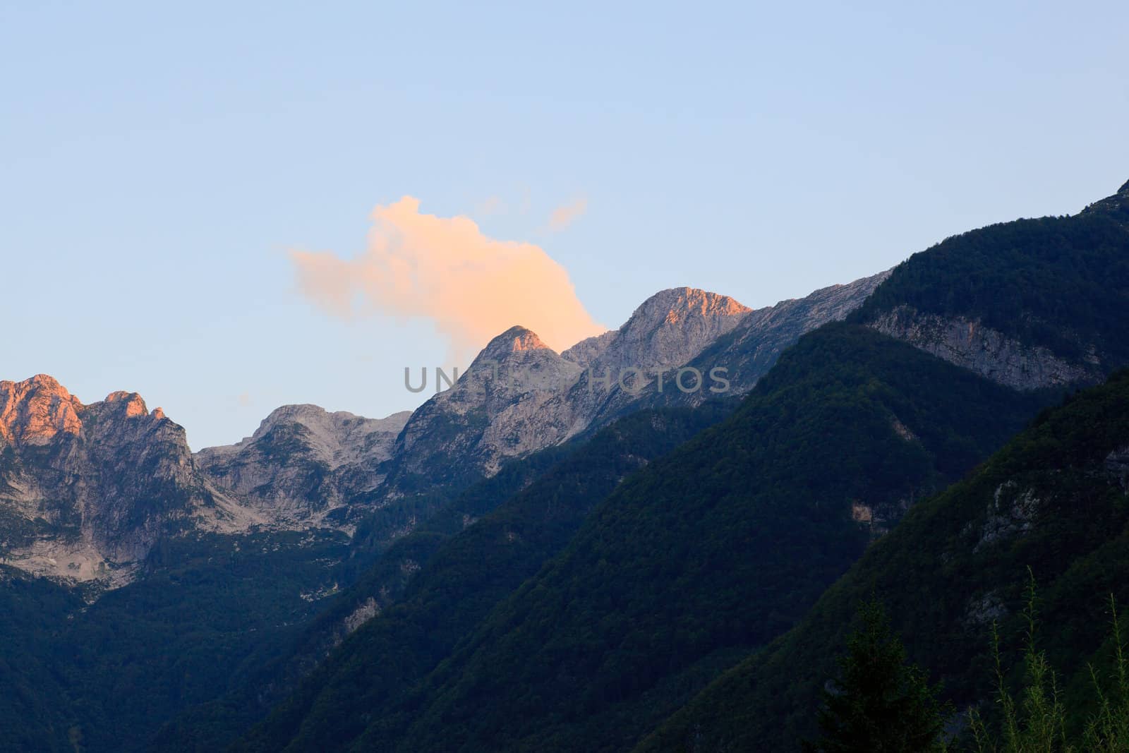 View of Julian Alps in the Slovenian countryside
