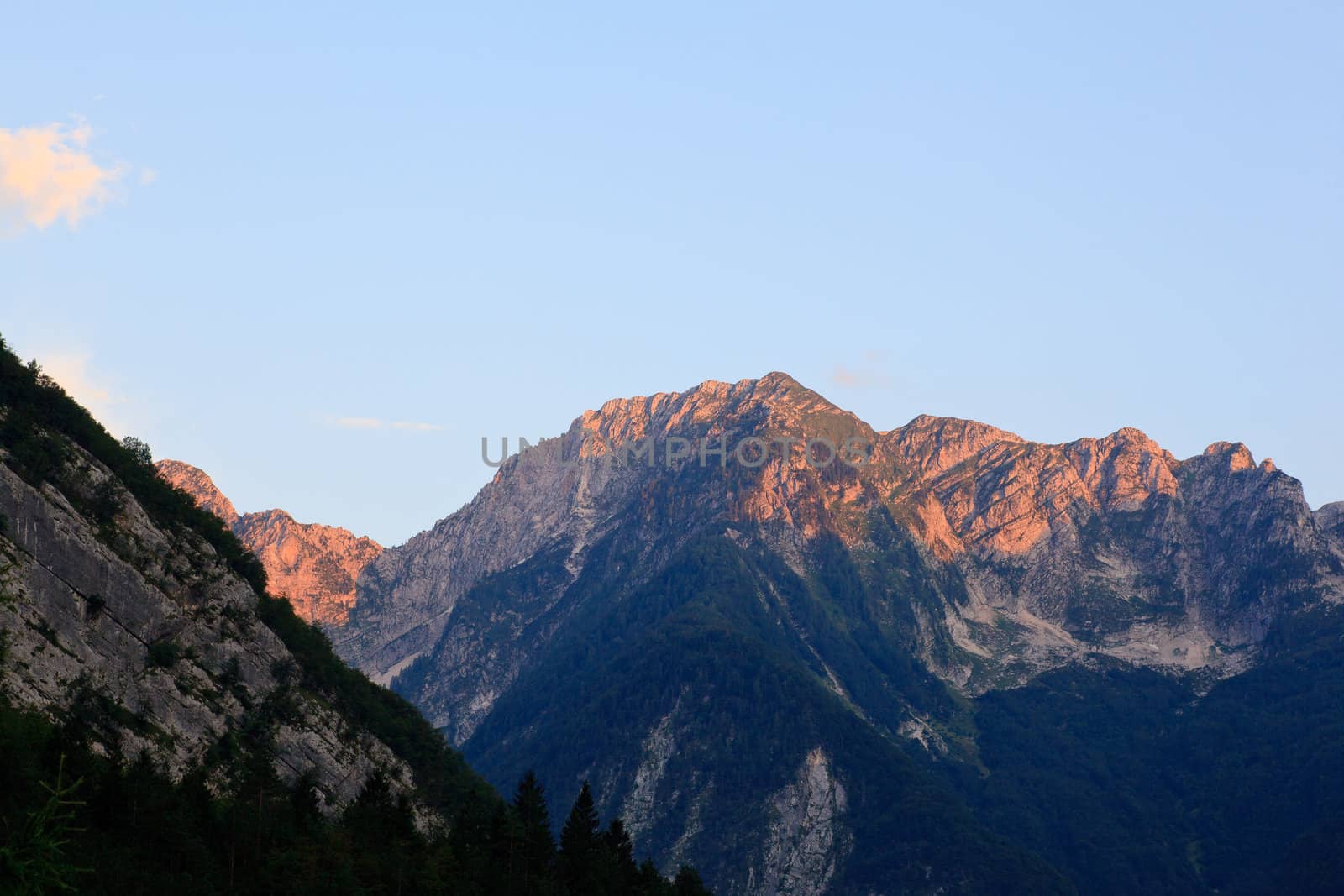 View of Julian Alps in the Slovenian countryside
