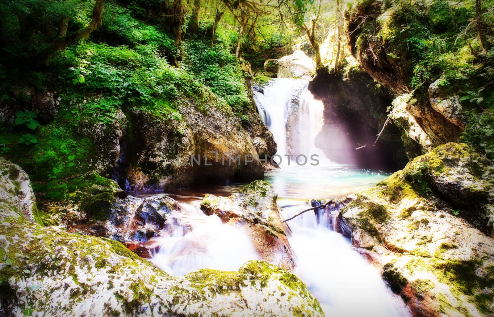 View of Waterfall in the Slovenian Julian Alps