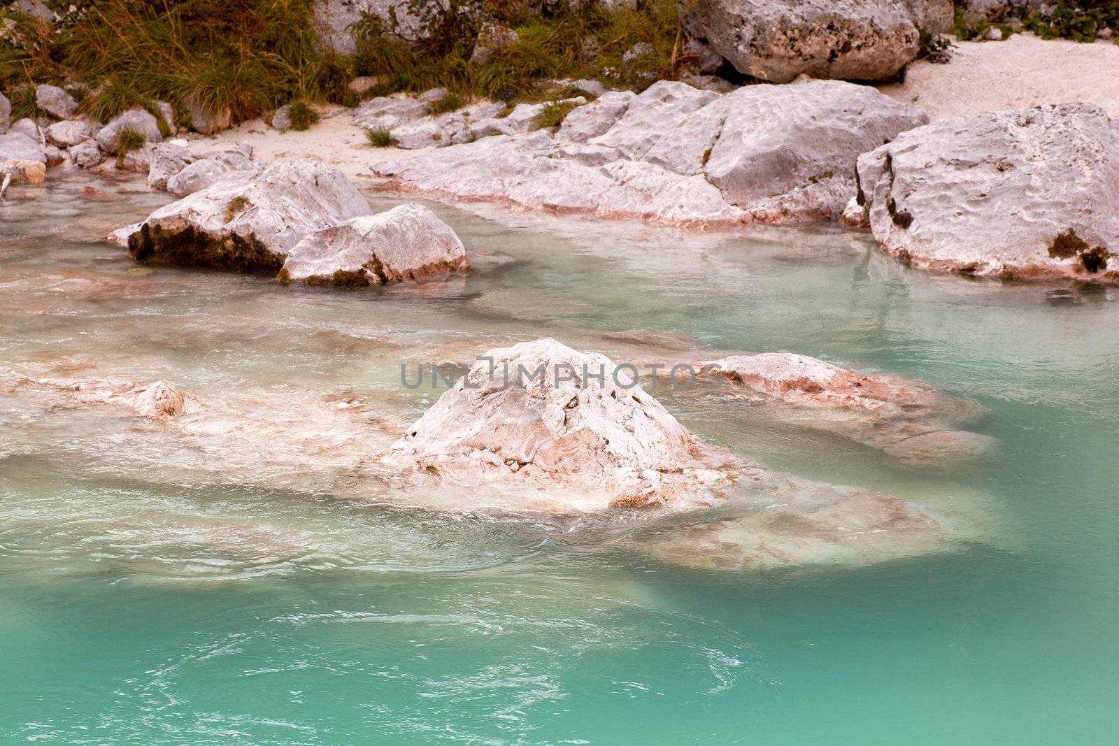 View of Slovenian Soca river in the summer