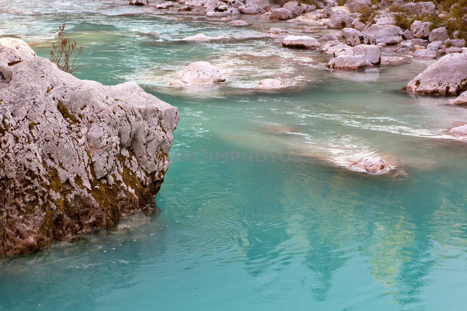 View of Slovenian Soca river in the summer