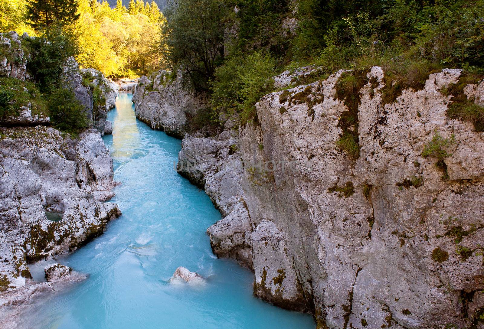 View of Slovenian Soca river in the summer