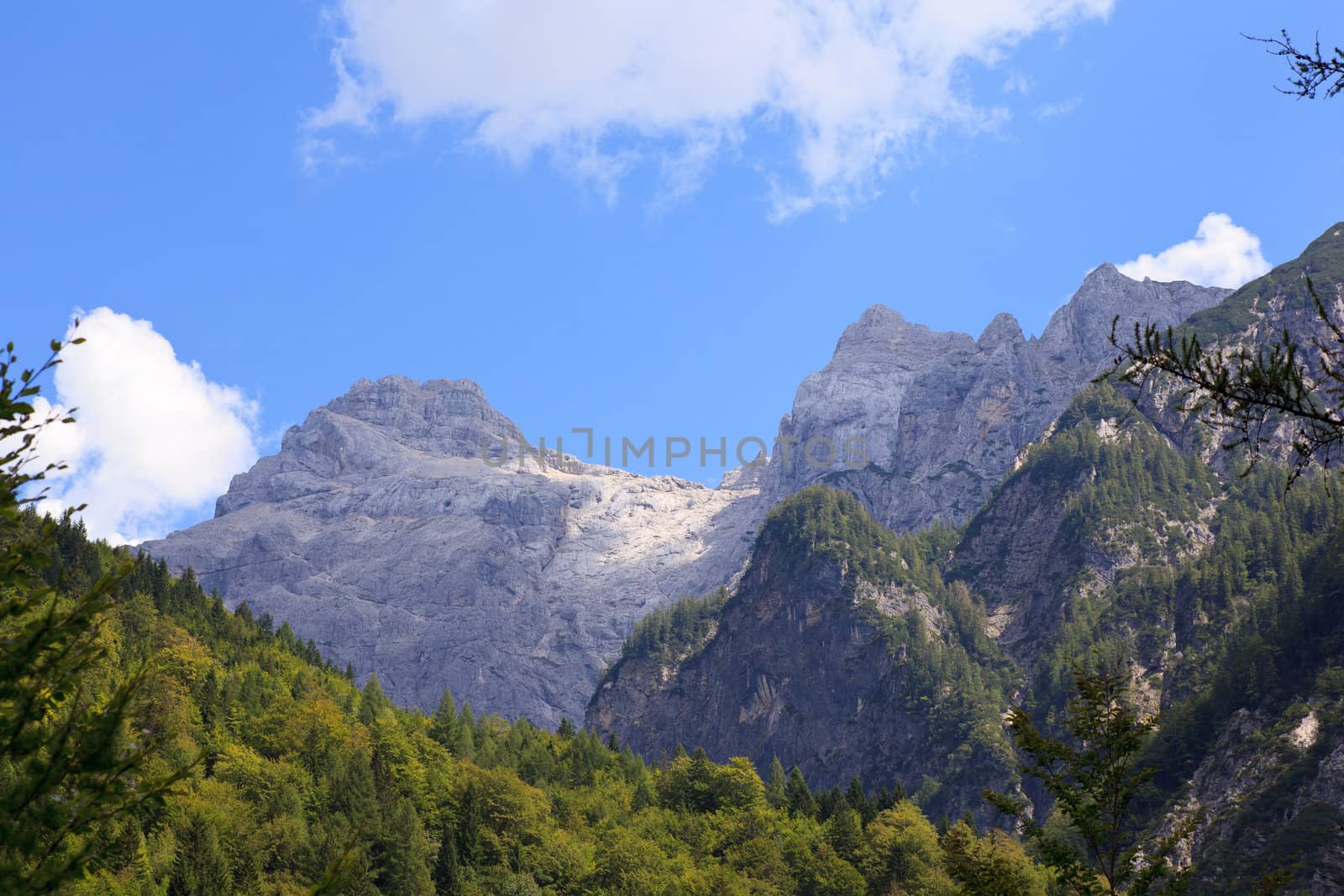 View of Julian Alps in the Slovenian countryside