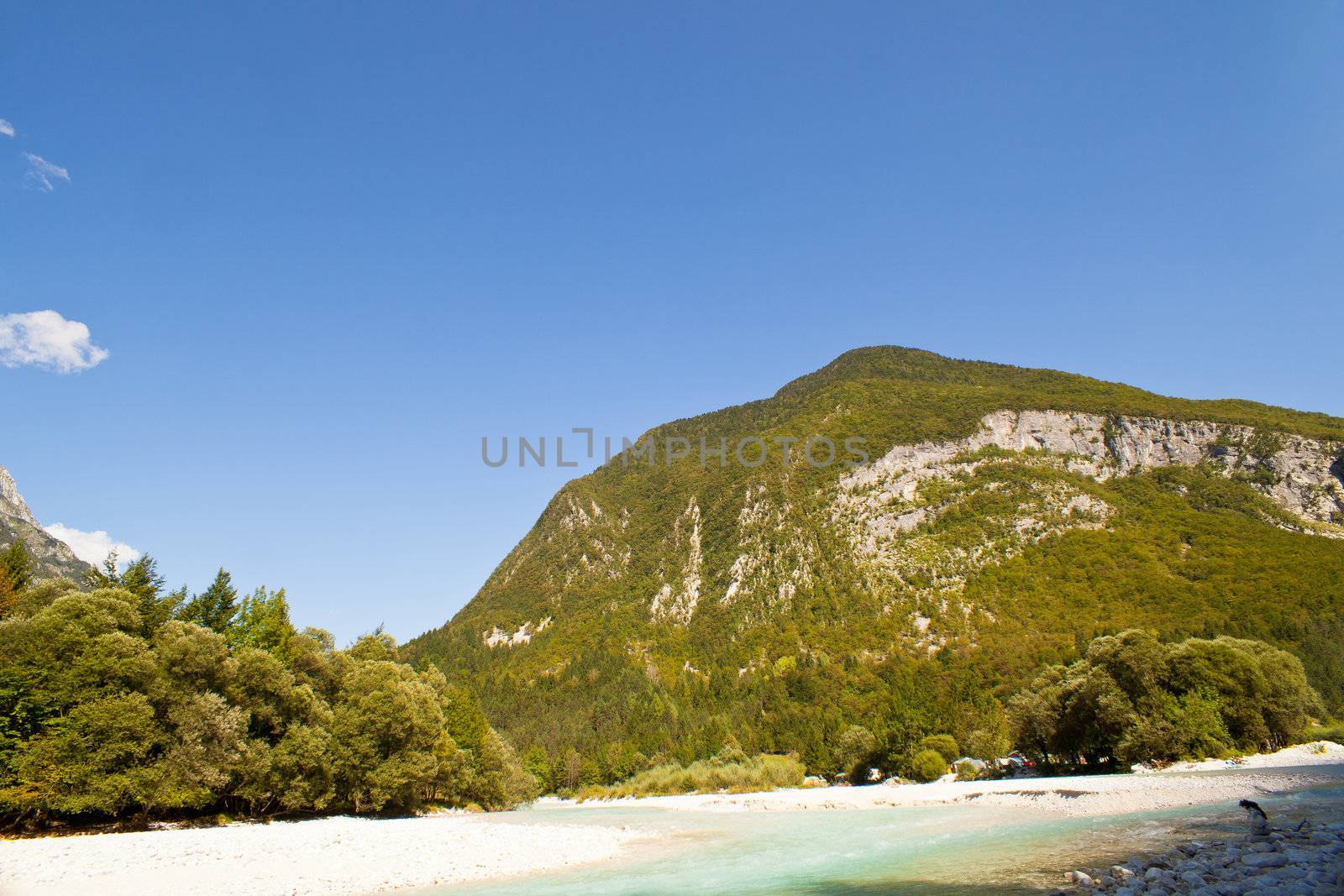 View of Slovenian Soca river in the summer