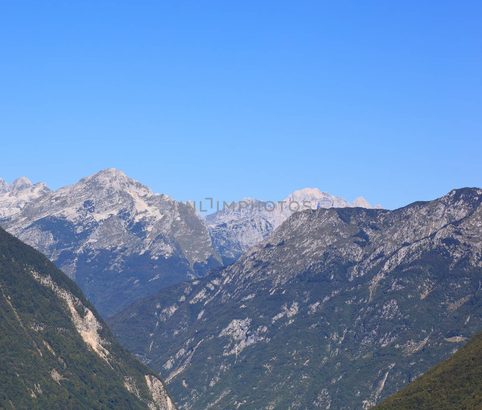 View of Julian Alps in the Slovenian countryside
