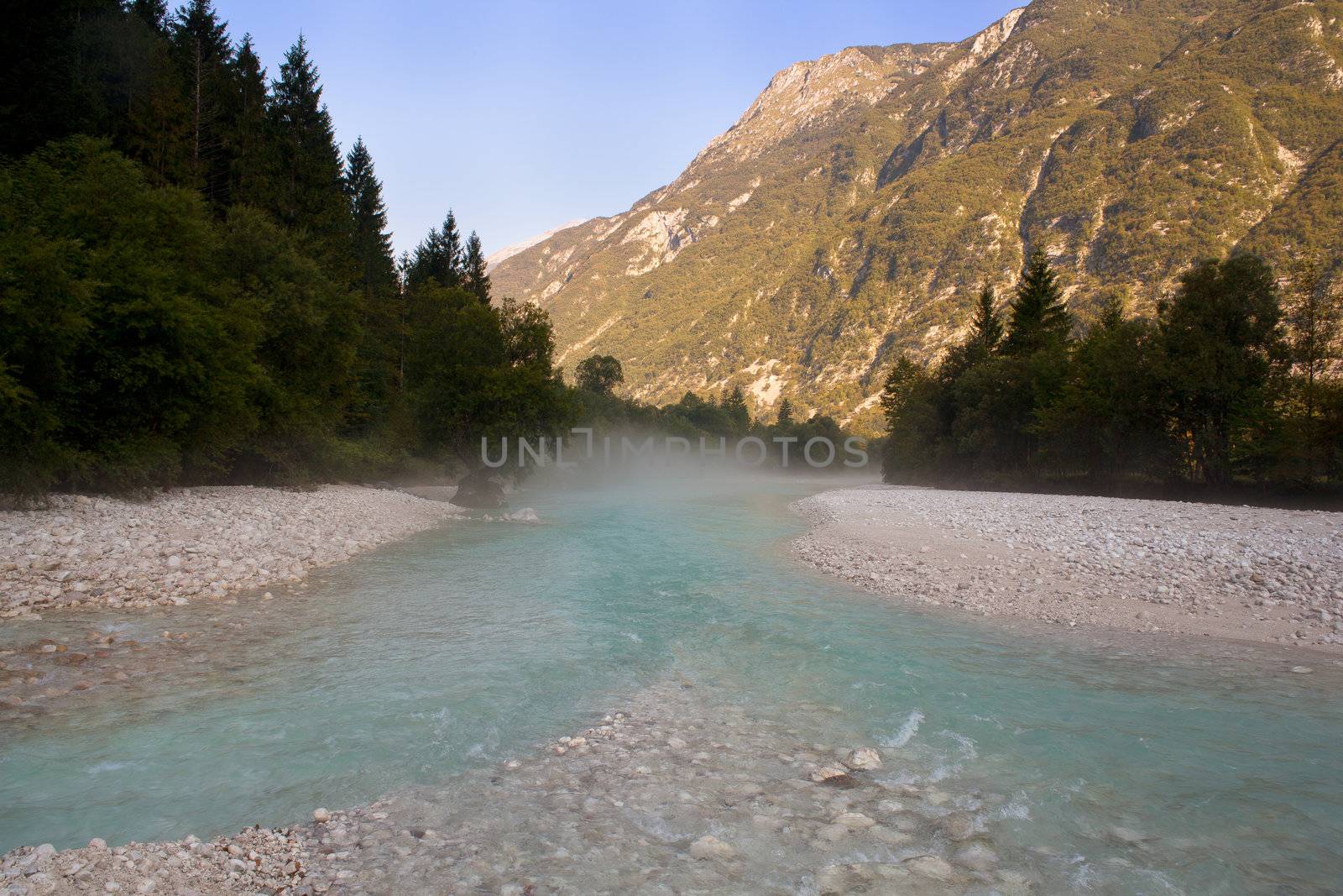 The fog on the Soca river, Slovenian Julian Alps