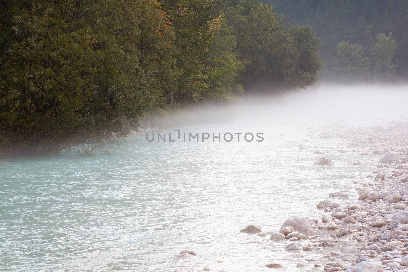 The fog on the Soca river, Slovenian Julian Alps