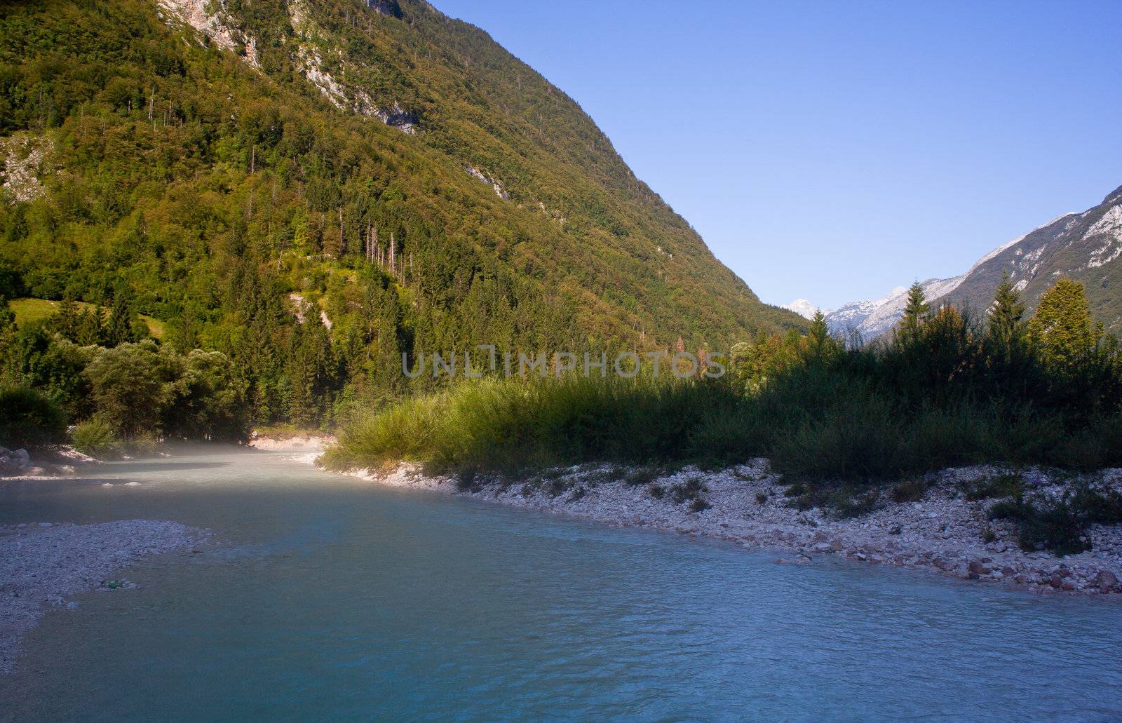 The fog on the Soca river, Slovenian Julian Alps