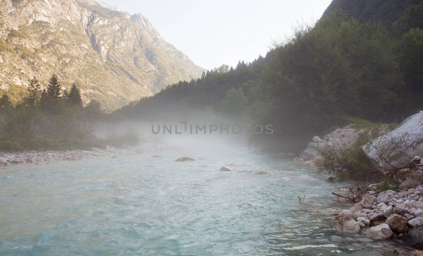 The fog on the Soca river, Slovenian Julian Alps