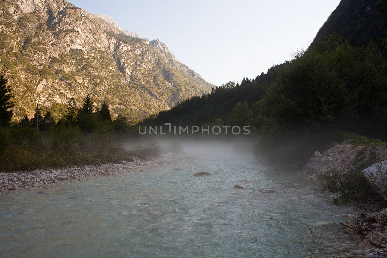 The fog on the Soca river, Slovenian Julian Alps