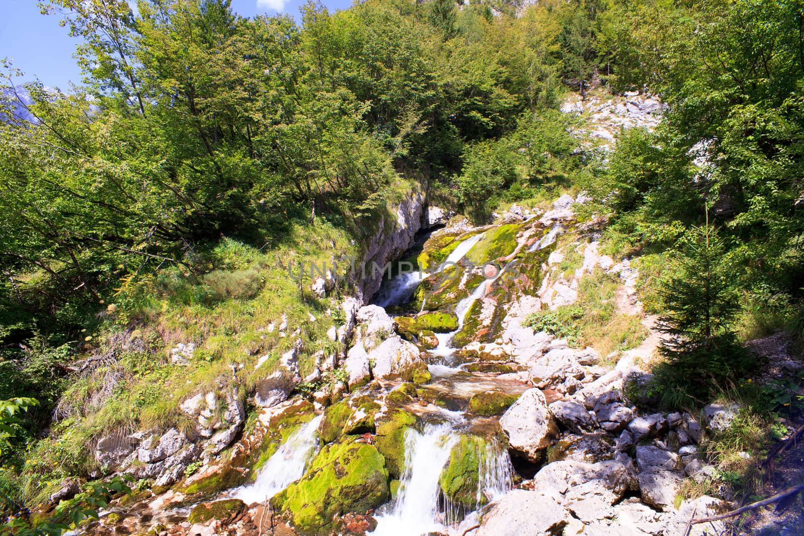 View of Waterfall in the Slovenian Julian Alps