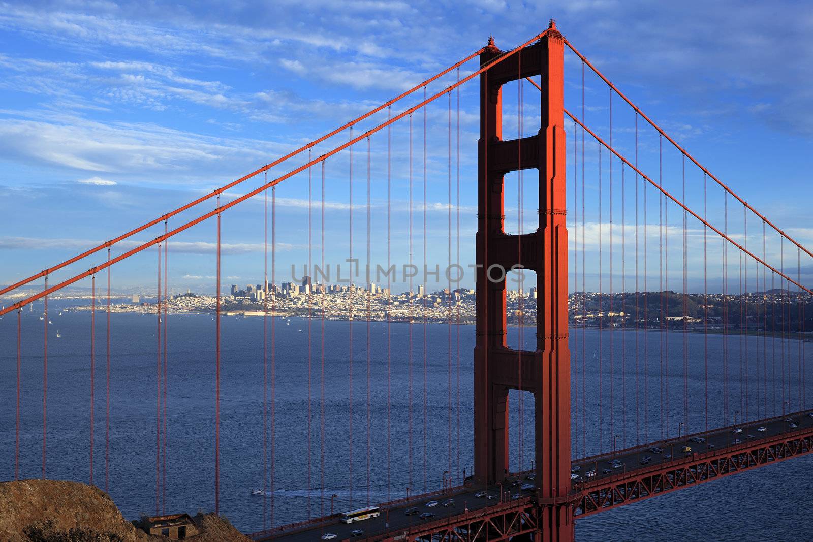 view of famous Golden Gate Bridge in San Francisco, California, USA 