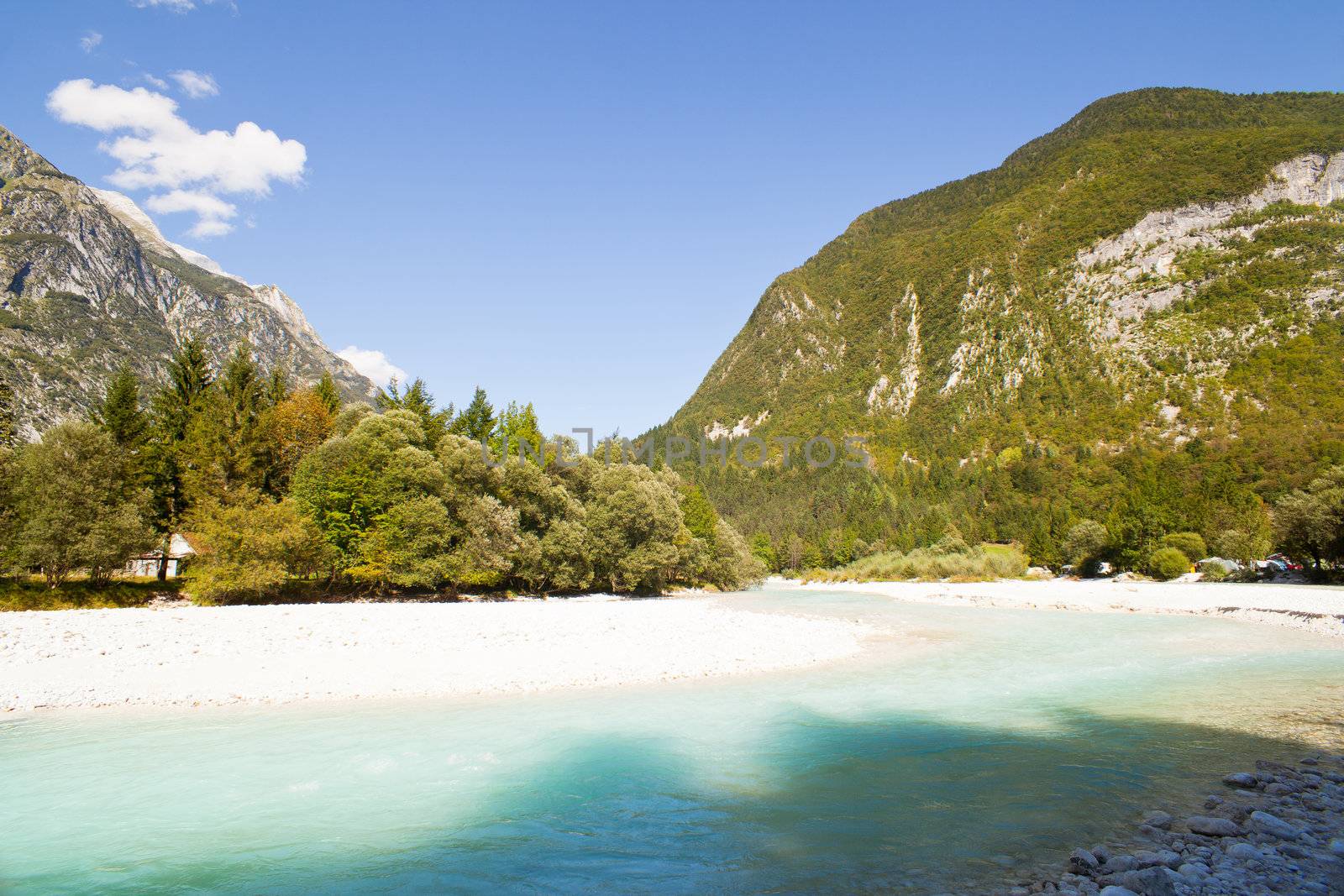 View of Slovenian Soca river in the summer