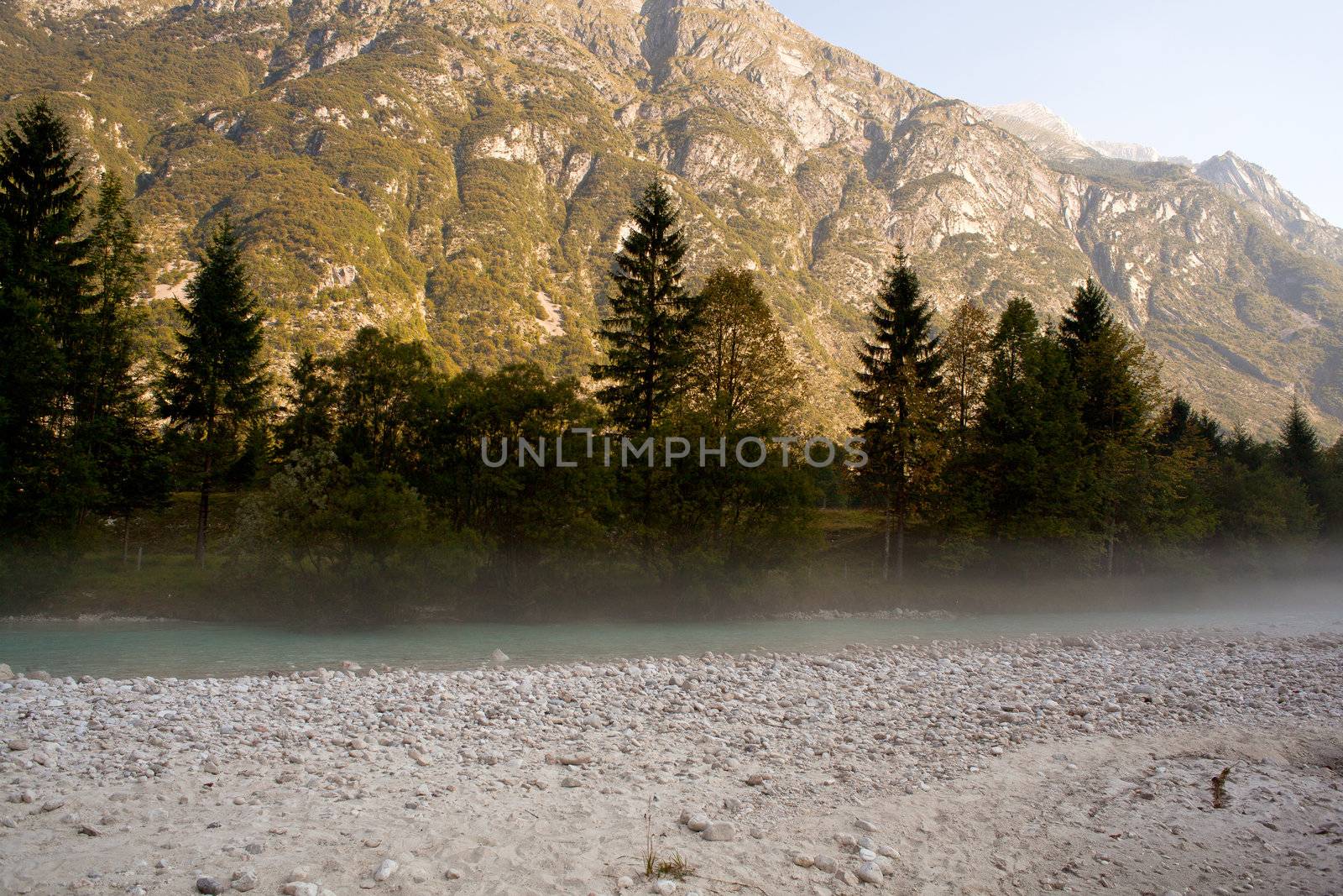 The fog on the Soca river, Slovenian Julian Alps