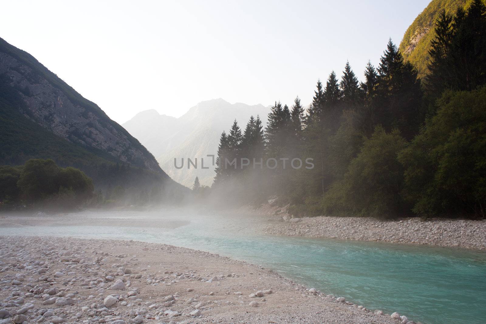 The fog on the Soca river, Slovenian Julian Alps