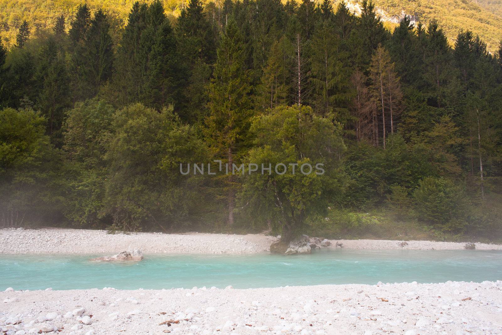 The fog on the Soca river, Slovenian Julian Alps