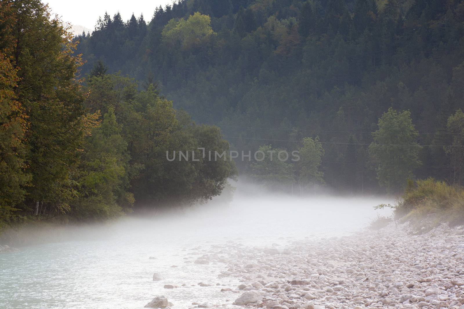 The fog on the Soca river, Slovenian Julian Alps