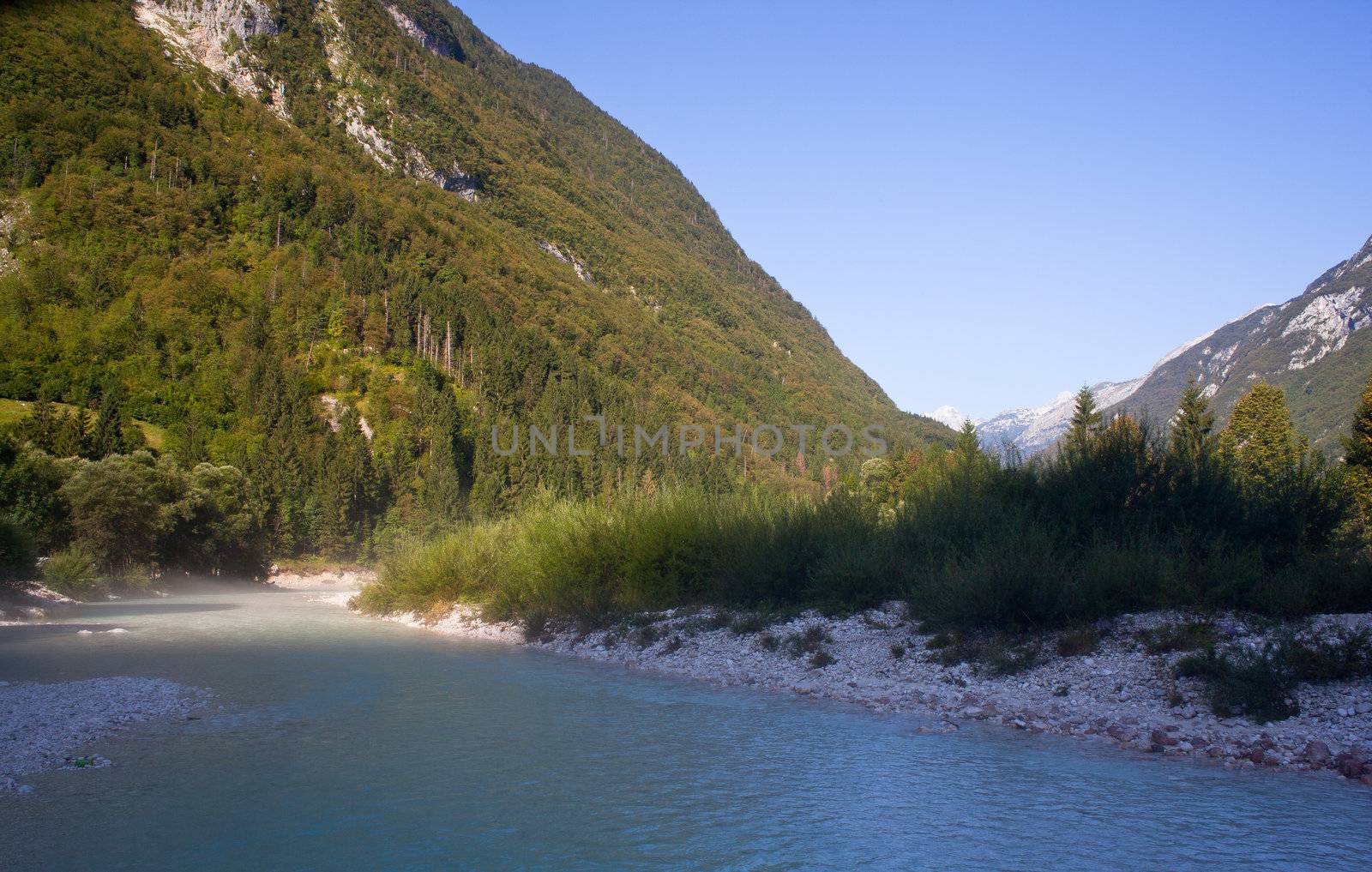 The fog on the Soca river, Slovenian Julian Alps