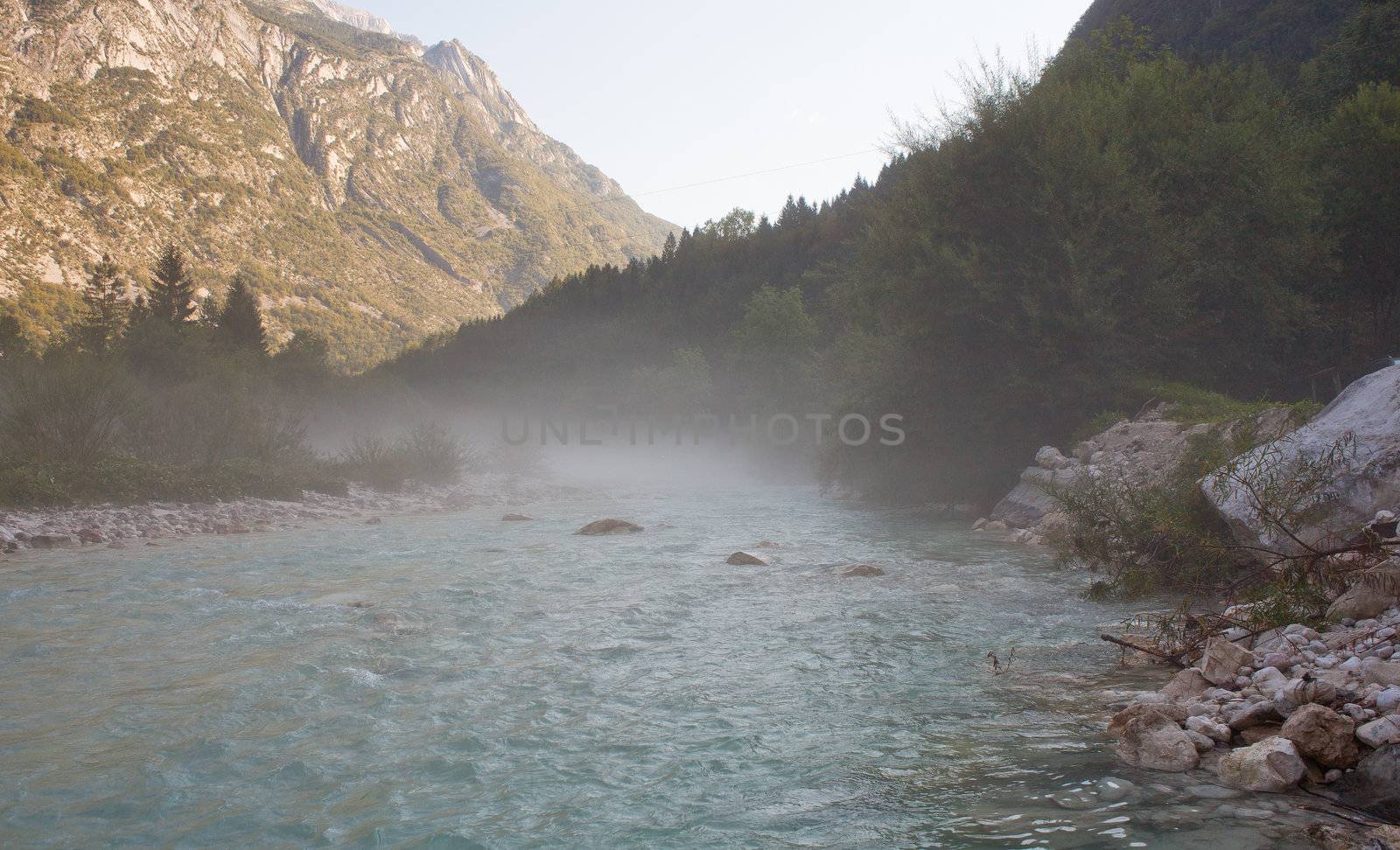 The fog on the Soca river, Slovenian Julian Alps