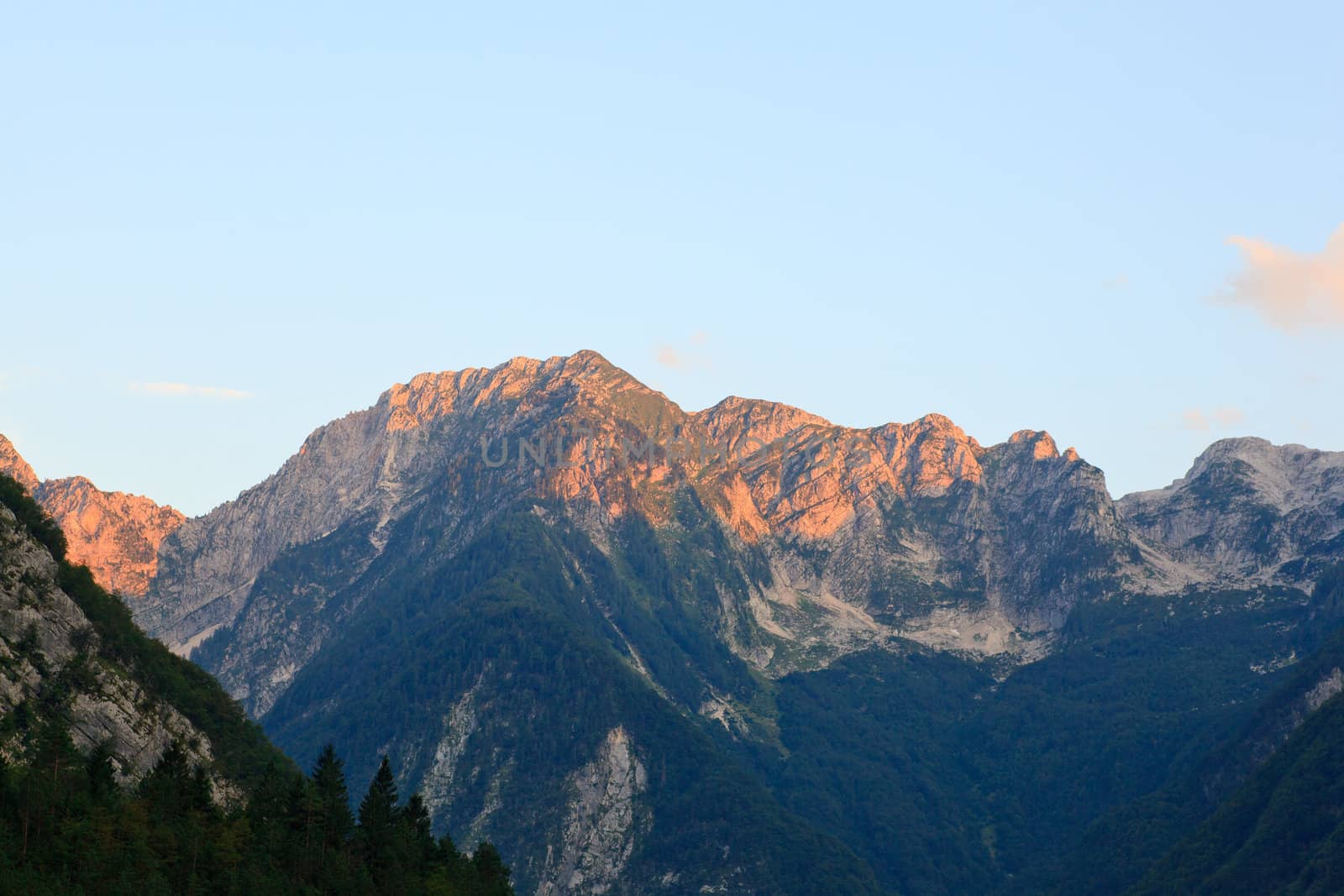 View of Julian Alps in the Slovenian countryside