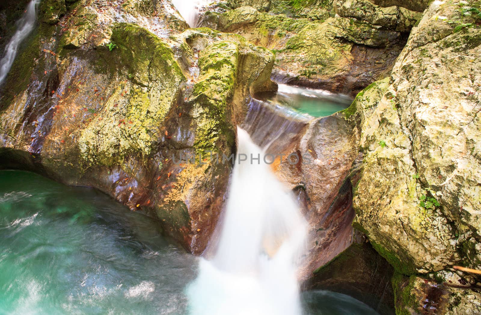 View of Waterfall in the Slovenian Julian Alps