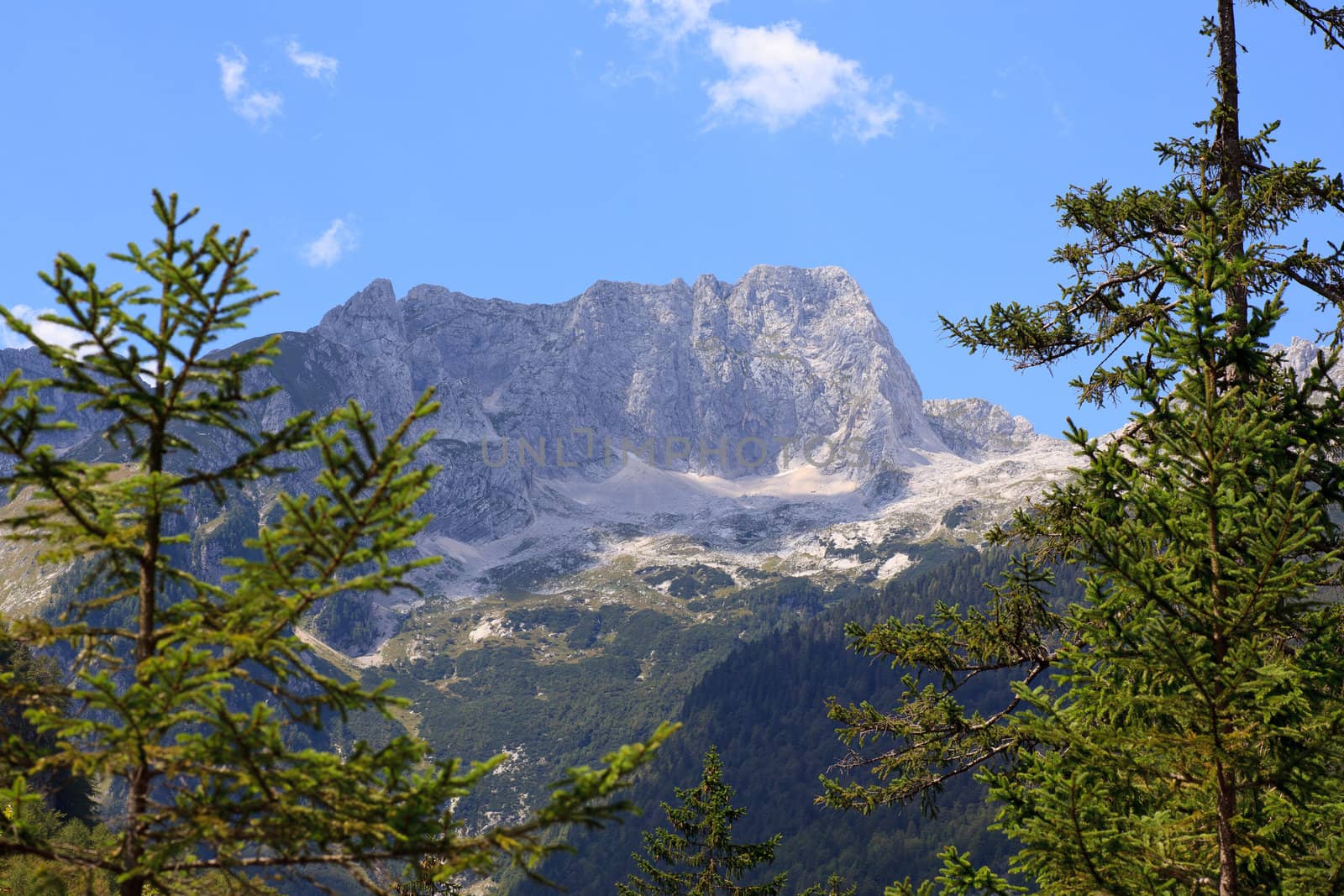 View of Julian Alps in the Slovenian countryside