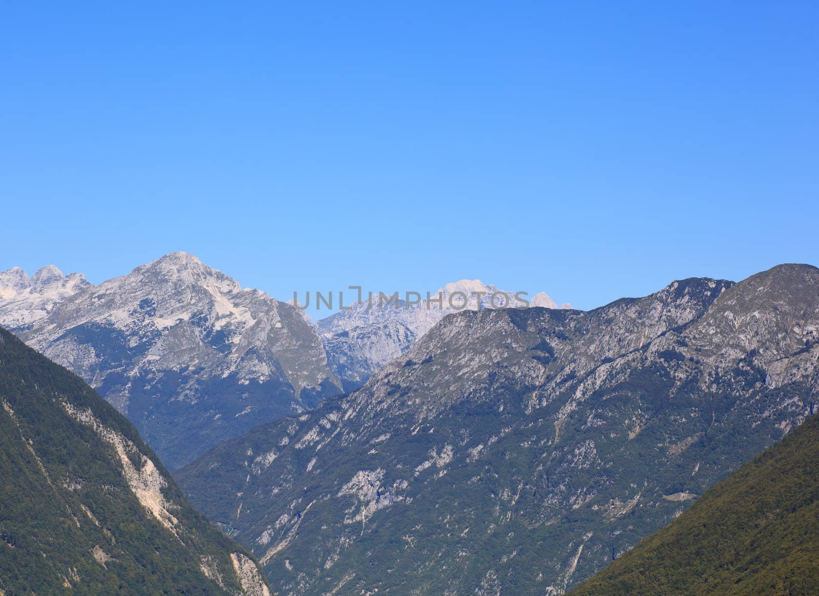 View of Julian Alps in the Slovenian countryside
