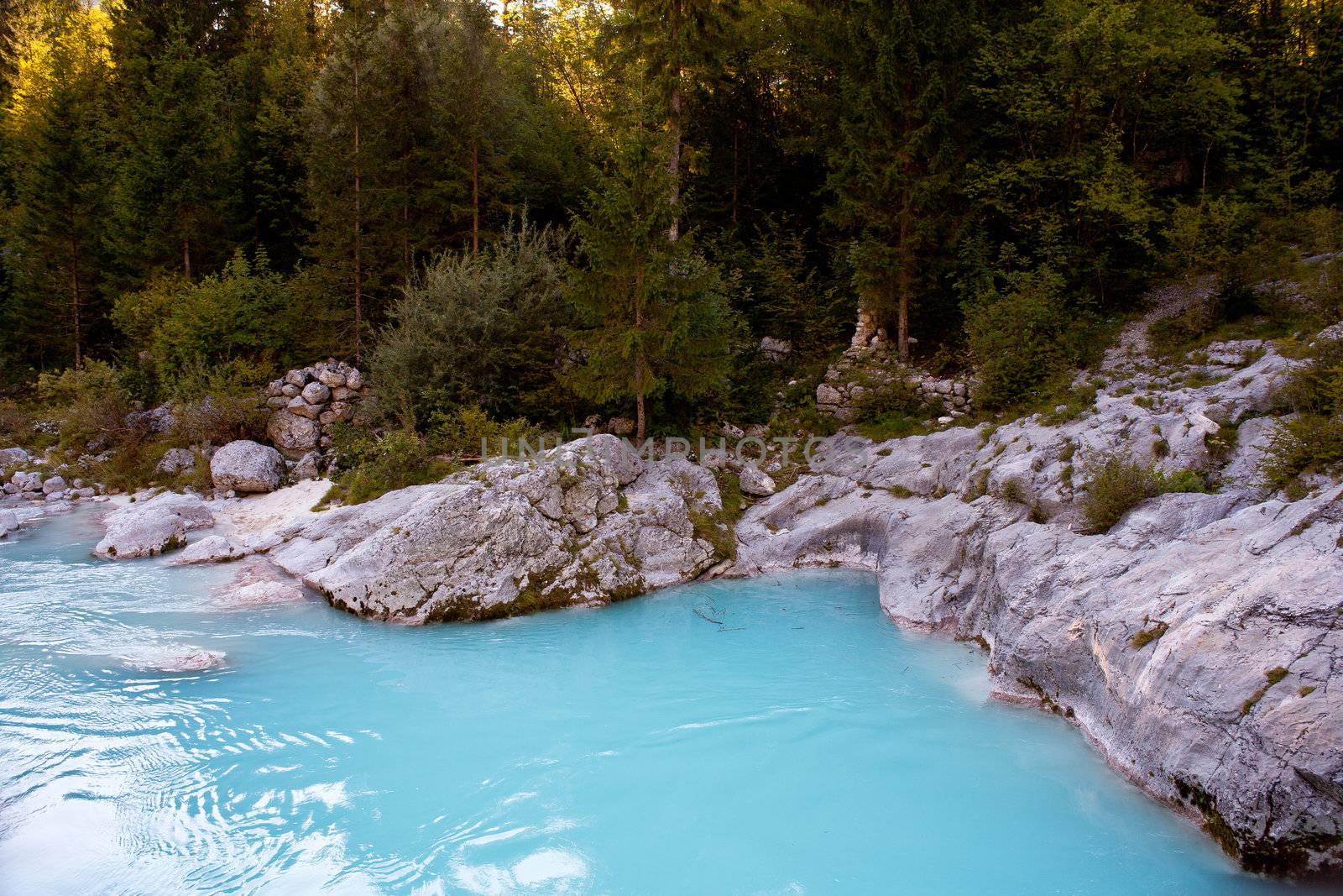 View of Slovenian Soca river in the summer