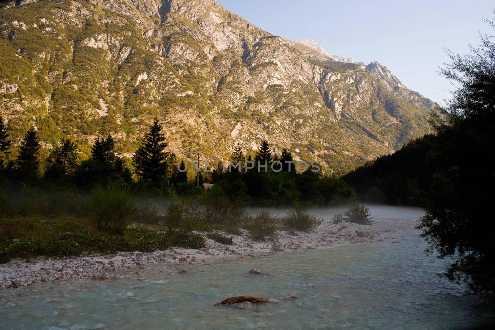 The fog on the Soca river, Slovenian Julian Alps