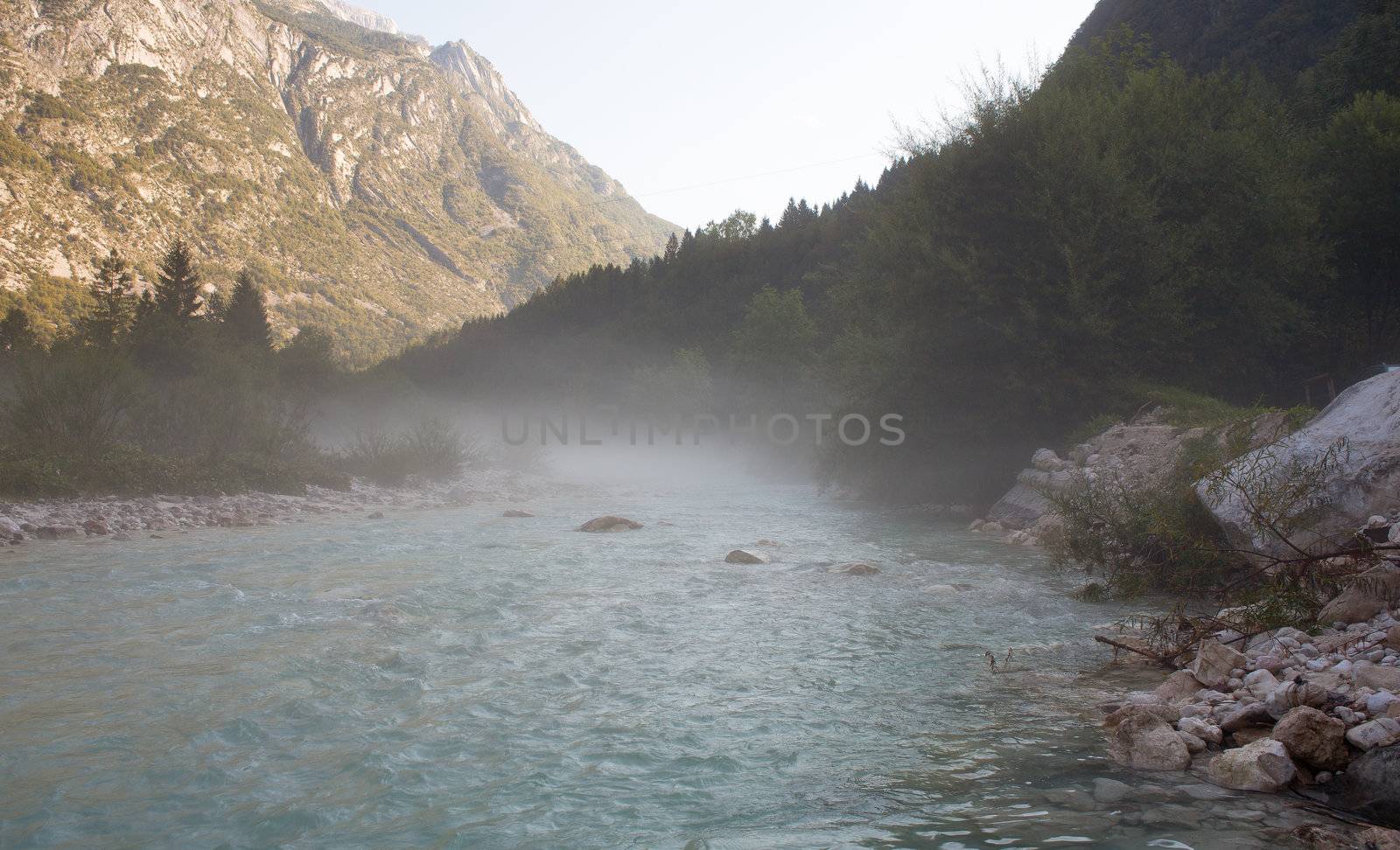 The fog on the Soca river, Slovenian Julian Alps