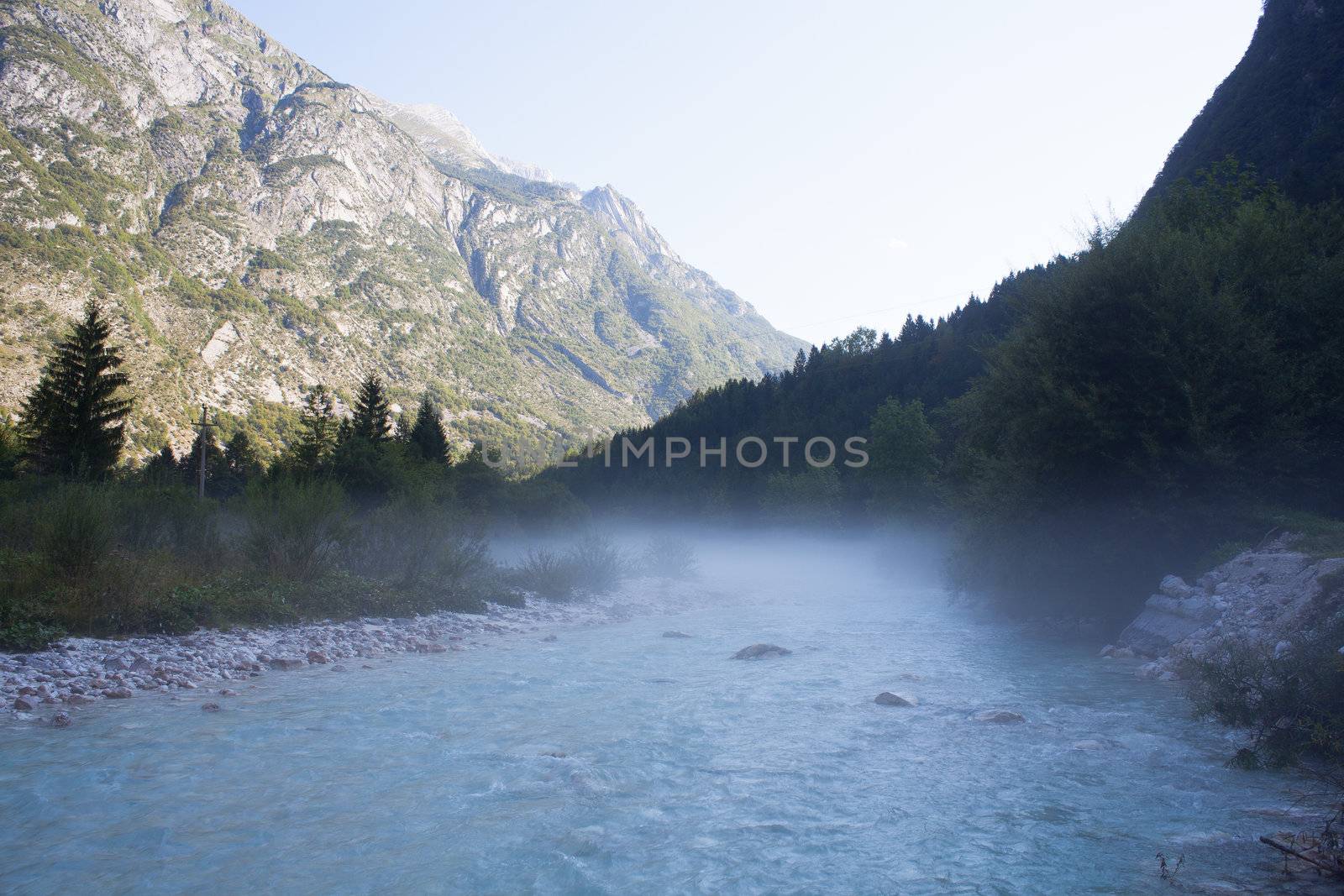 The fog on the Soca river, Slovenian Julian Alps