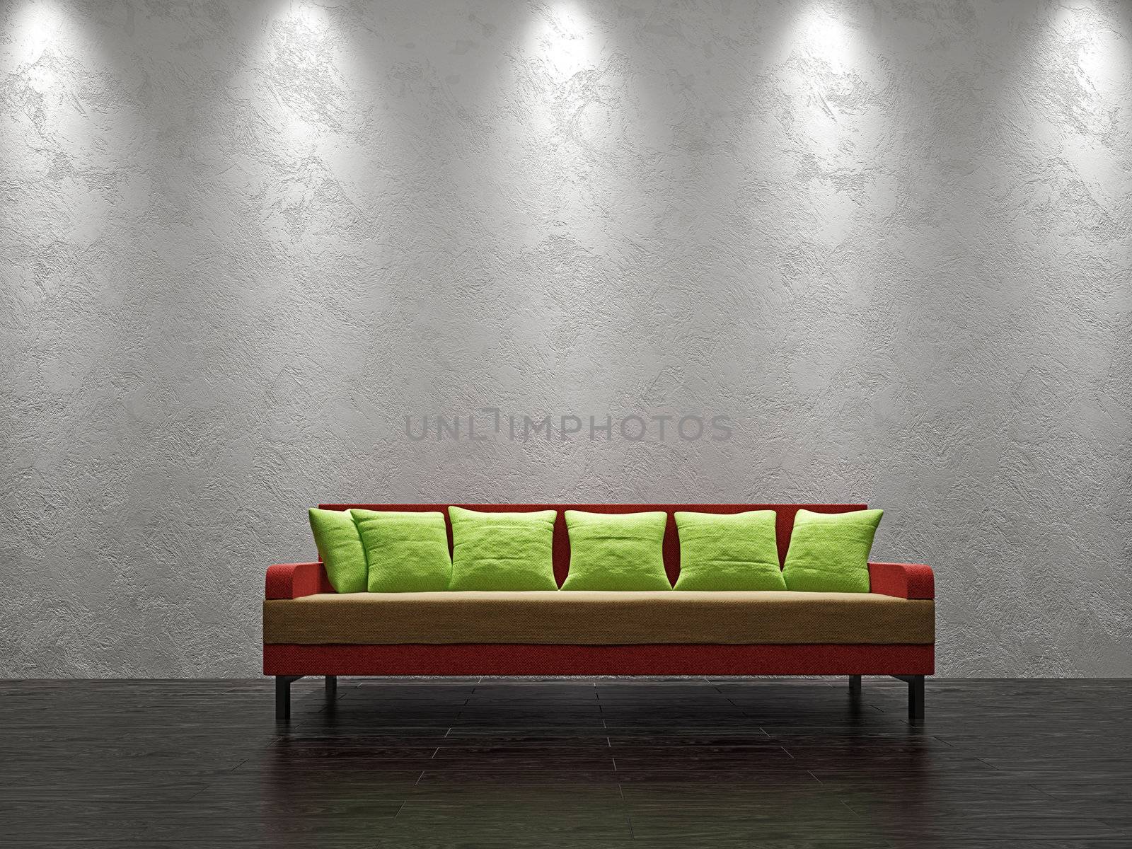 Color sofa in the livingroom near the wall