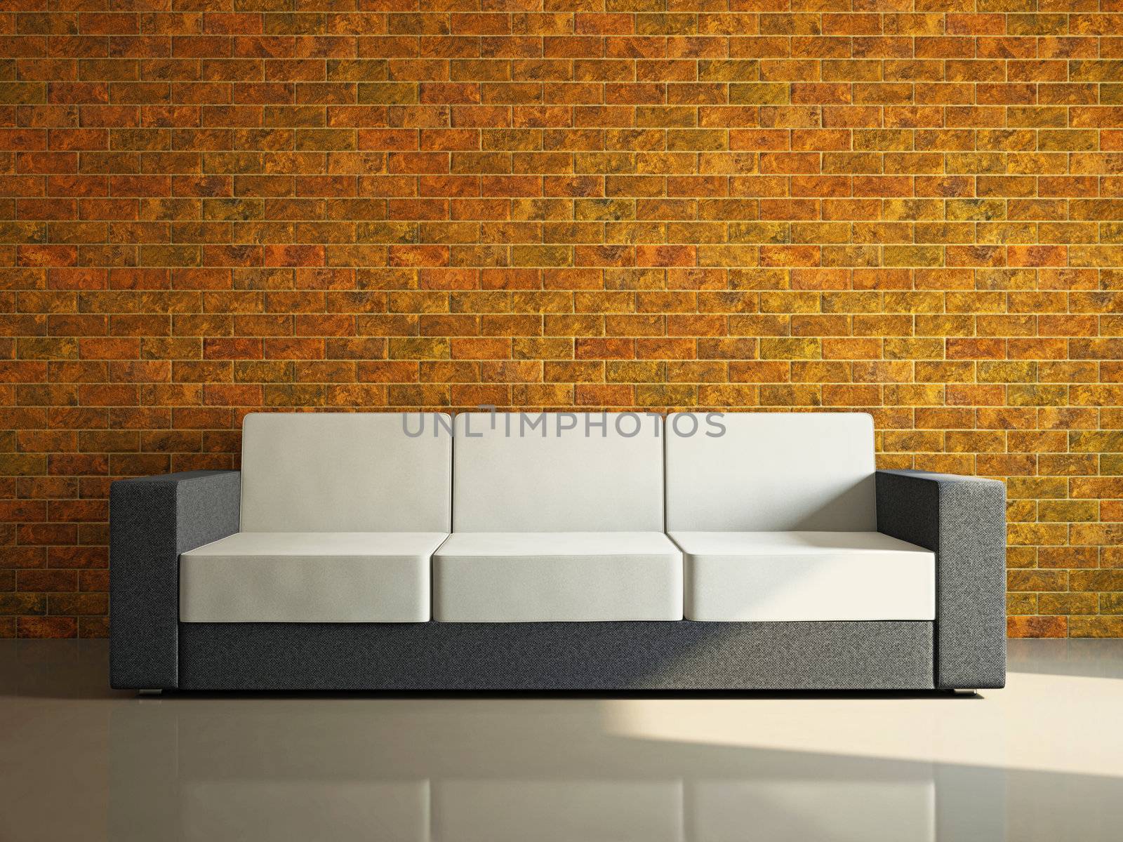 Livingroom with sofa  near the brick wall