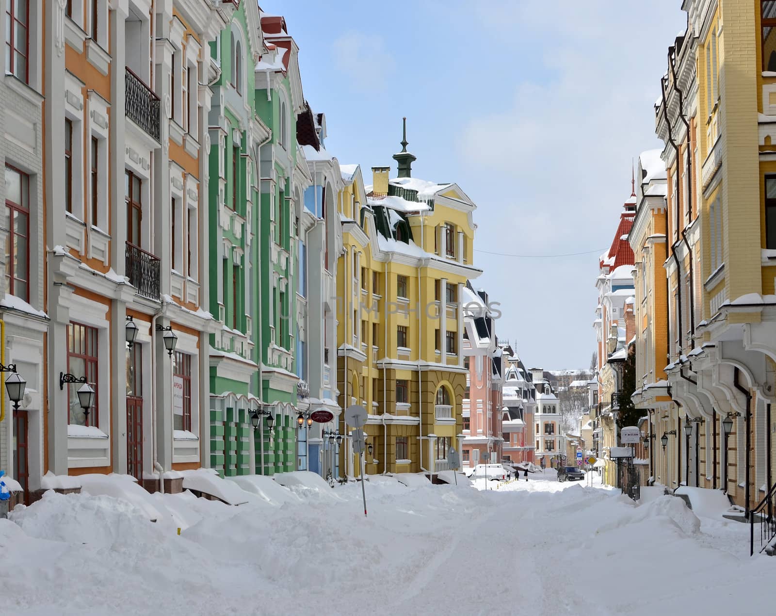 Multi-colored buildings in Kiev taken on Podol in march 2013