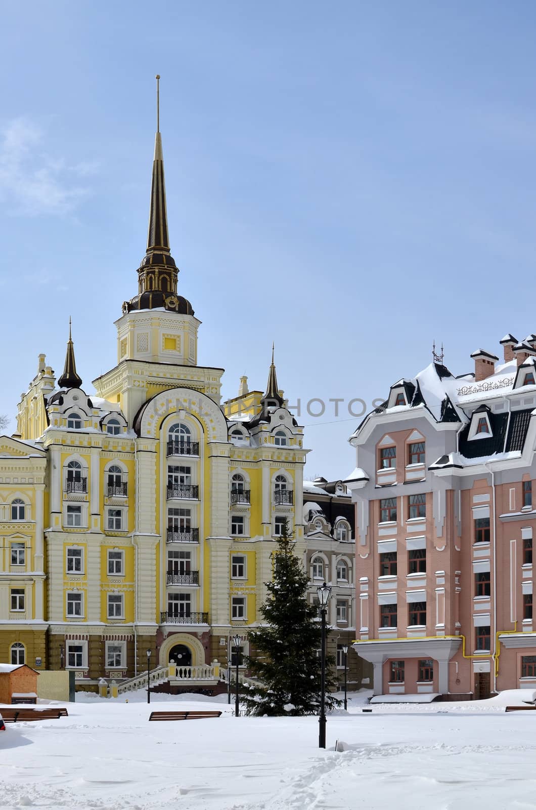 Multi-colored buildings in Kiev taken on Podol in march 2013 by DNKSTUDIO