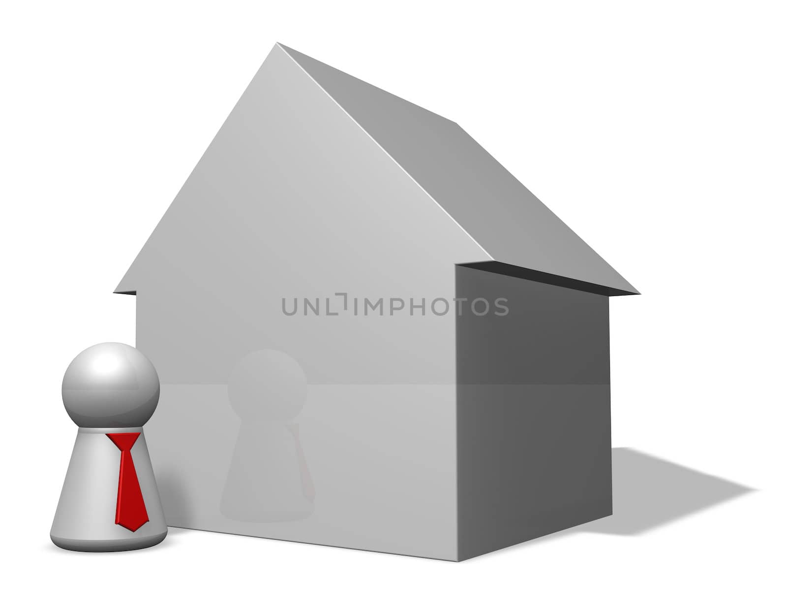 play figure with tie and simple house model - 3d illustration