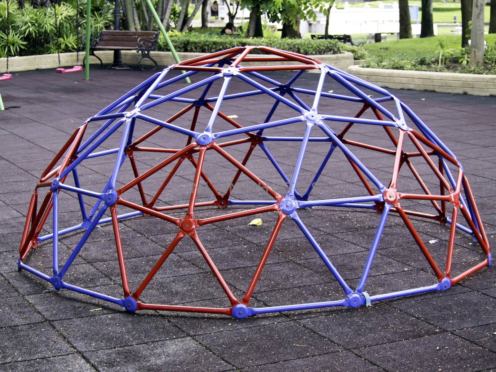 Colorful geodesic dome in schoolyard/playground