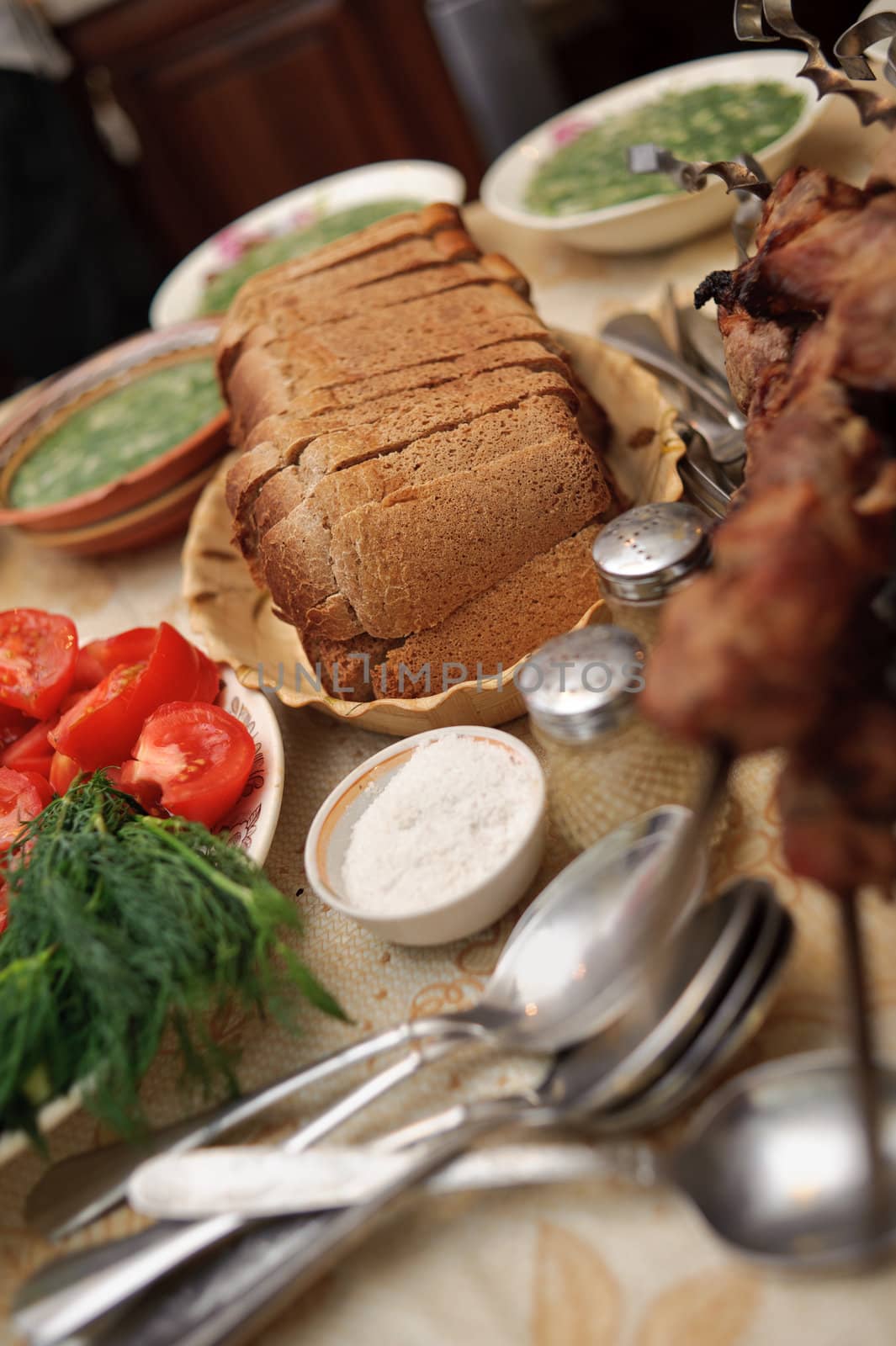 table appointments. food backgrounds. Many object of kitchen