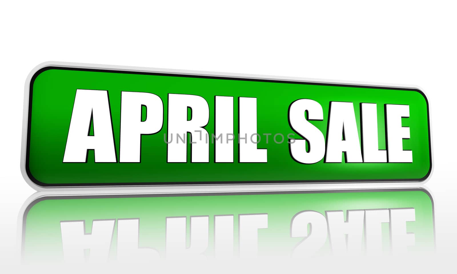 April sale button - 3d green banner with white text, business concept