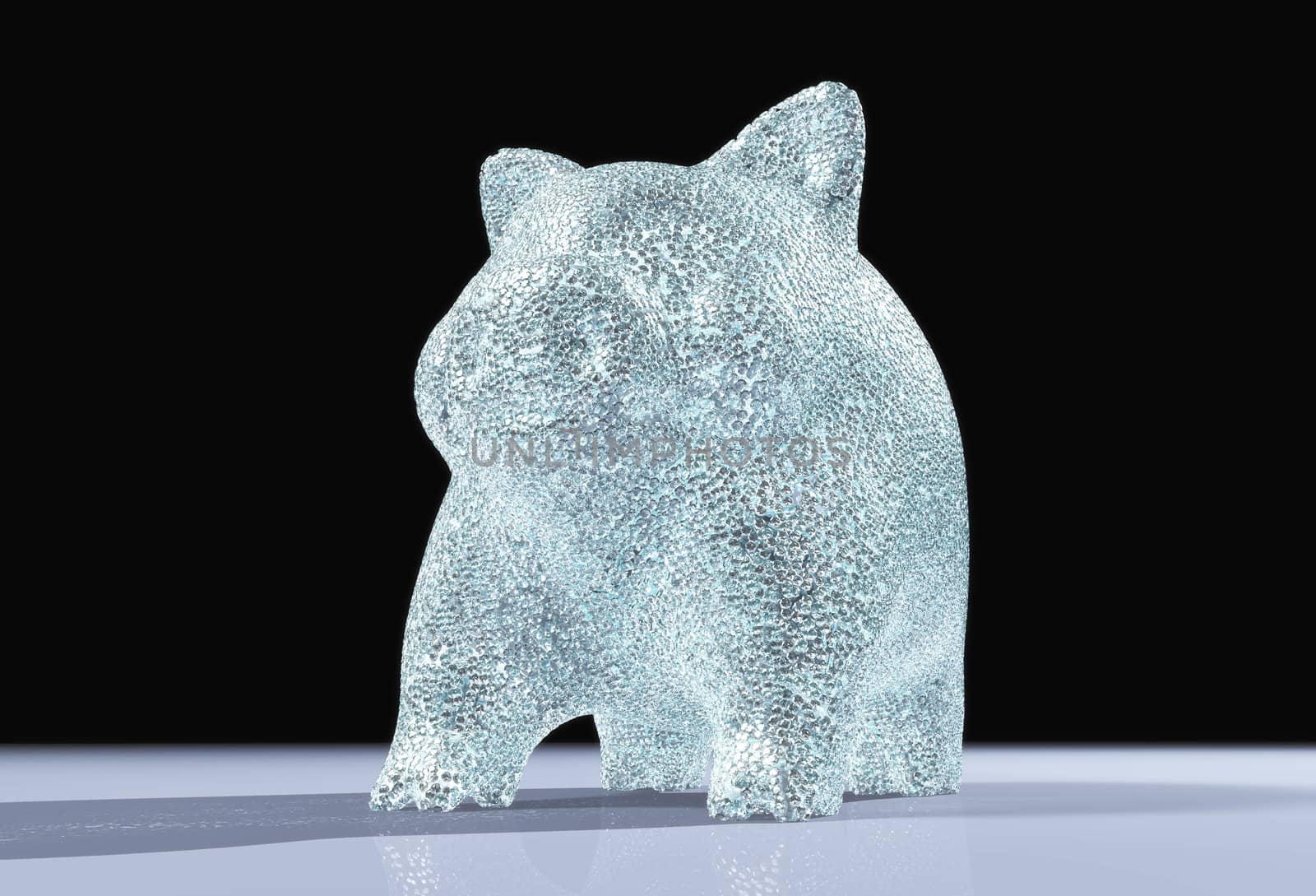 a closeup of a piggy bank studded with small diamonds that stands on a blue floor and black background