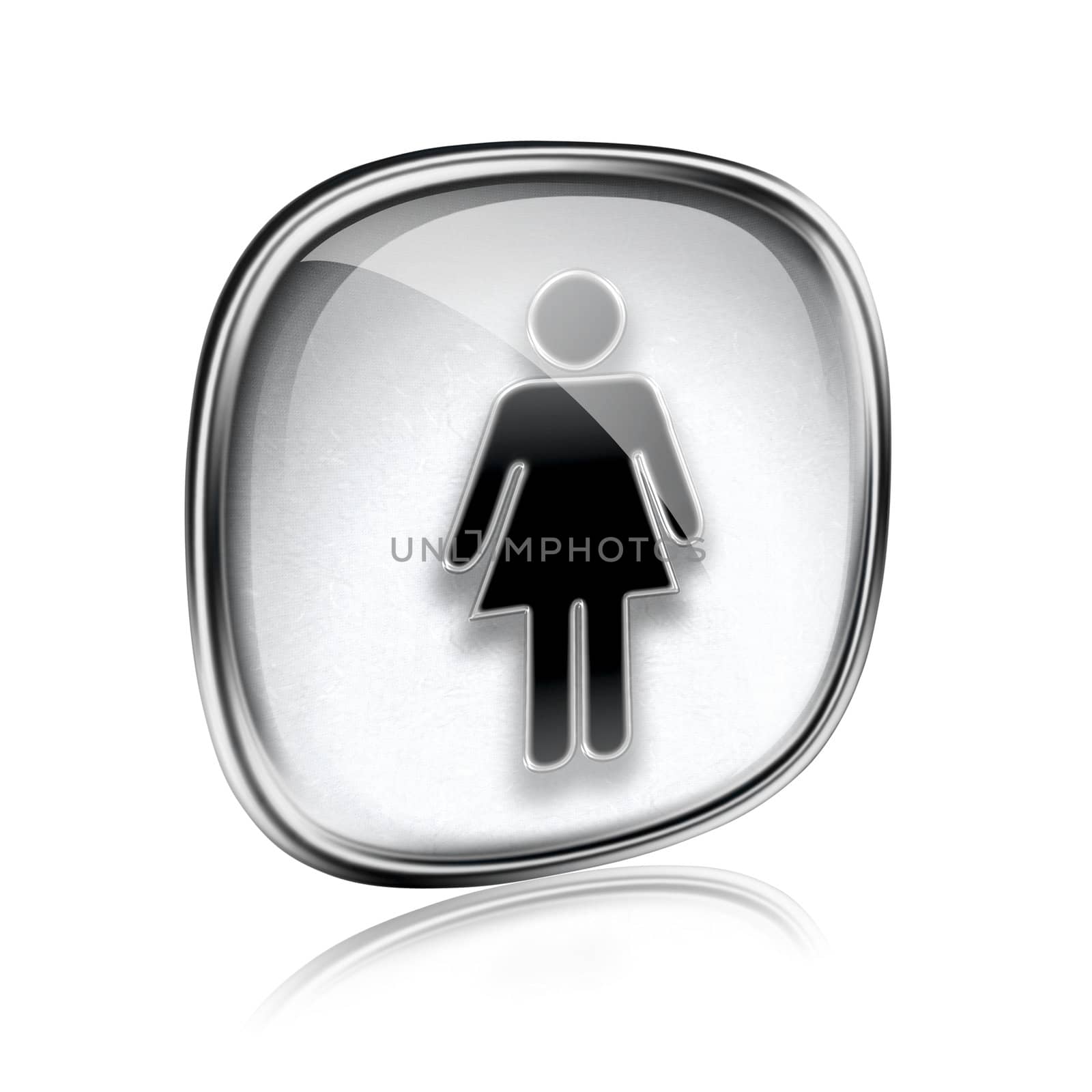 woman icon grey glass, isolated on white background.