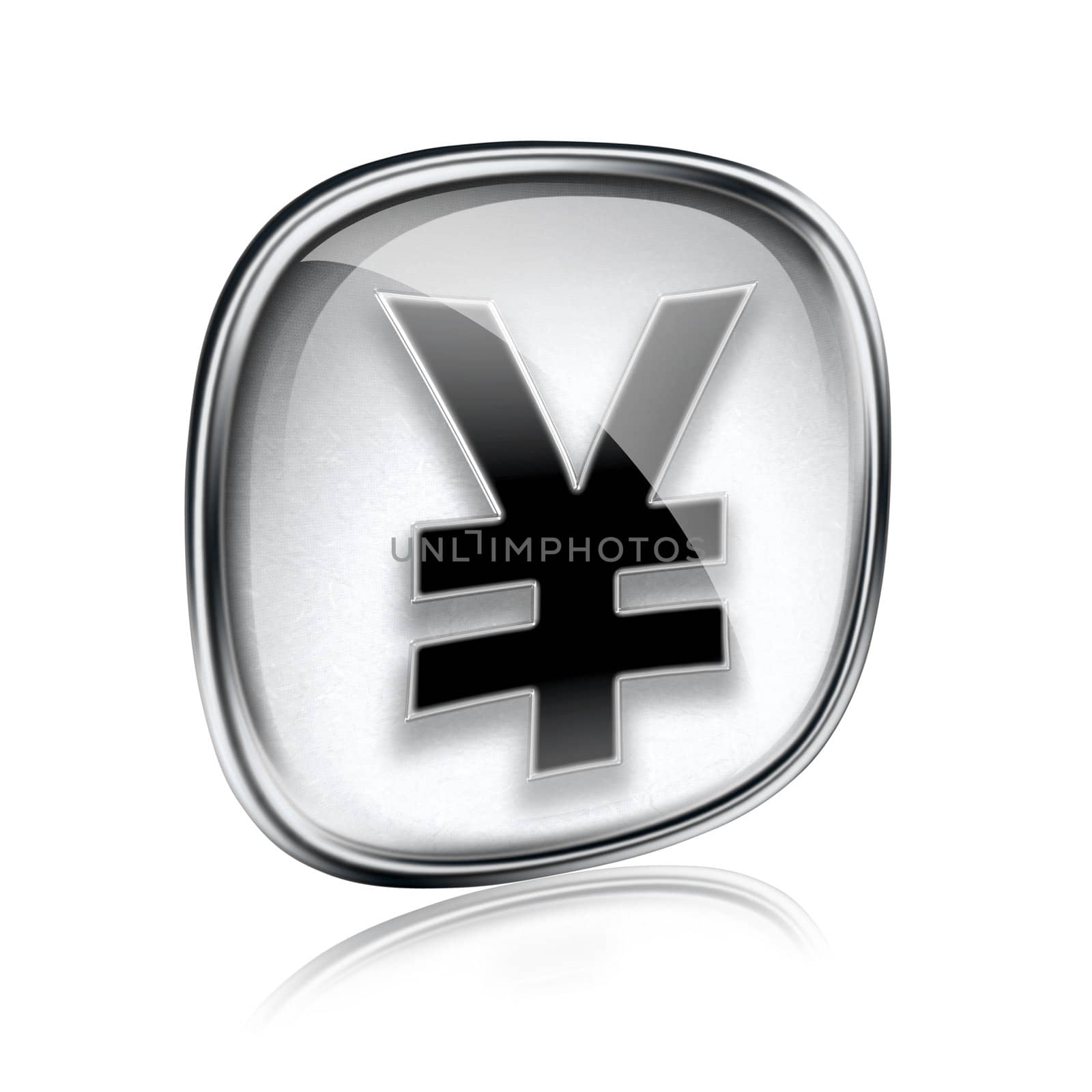 Yen icon grey glass, isolated on white background